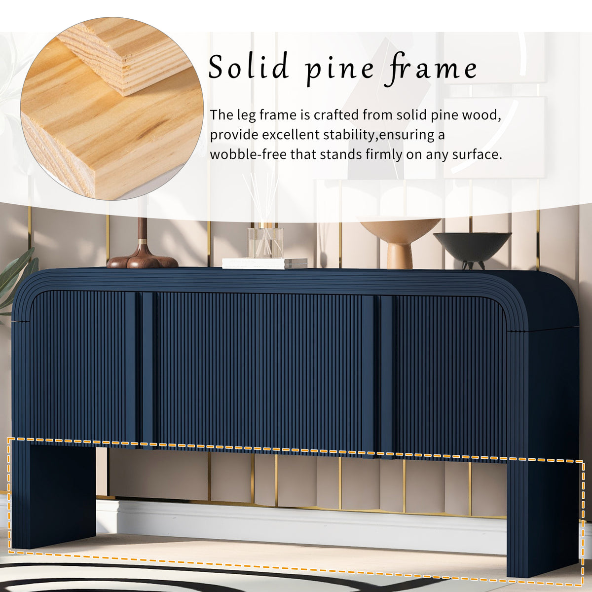 variant-group:rf-n711p415846v|Roomfitters Modern Rustic Navy Blue Curved Wave Pattern Console Table with Adjustable Storage Shelf and Elegant Wooden Handles
