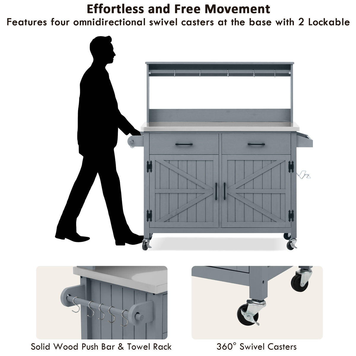 variant-group:rf-n707p409087g|Roomfitters 54.1" Grill Cart, Outdoor Kitchen Prep Station with Stainless Steel Top and Propane Tank Storage, Grey+Blue