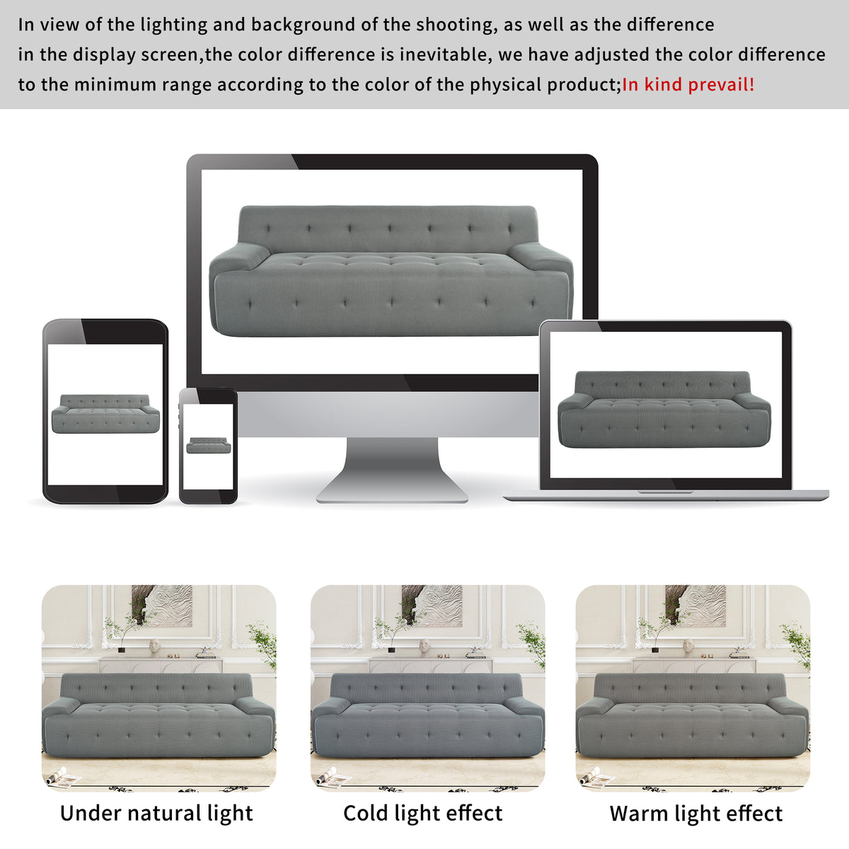 variant-group:rf-n711p206619e|Roomfitters 86.2" Modern Tufted Upholstered Sofa, 3-Seater Modular Lounge Couch for Living Room, Gray