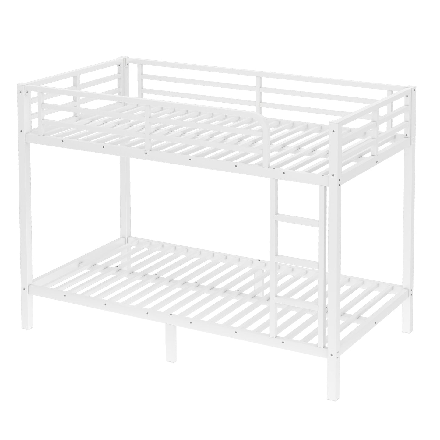 variant-group:rf-w1580p329009|Roomfitters Metal Twin XL Over Twin XL Bunk Bed Frame with Ladder & Safety Rail, Heavy-Duty Space-Saving Design, White