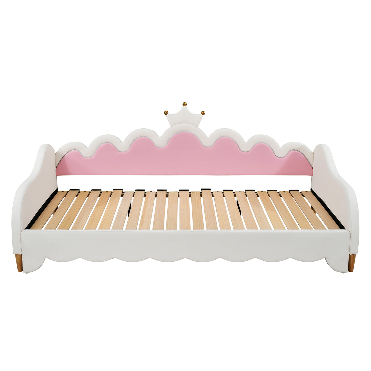 variant-group:rf-n733hl000104aak|Roomfitters Twin Extending Daybed with Lights, Modern Upholstered Princess Daybed with Crown Headboard, Sophisticated and Functional Design, White
