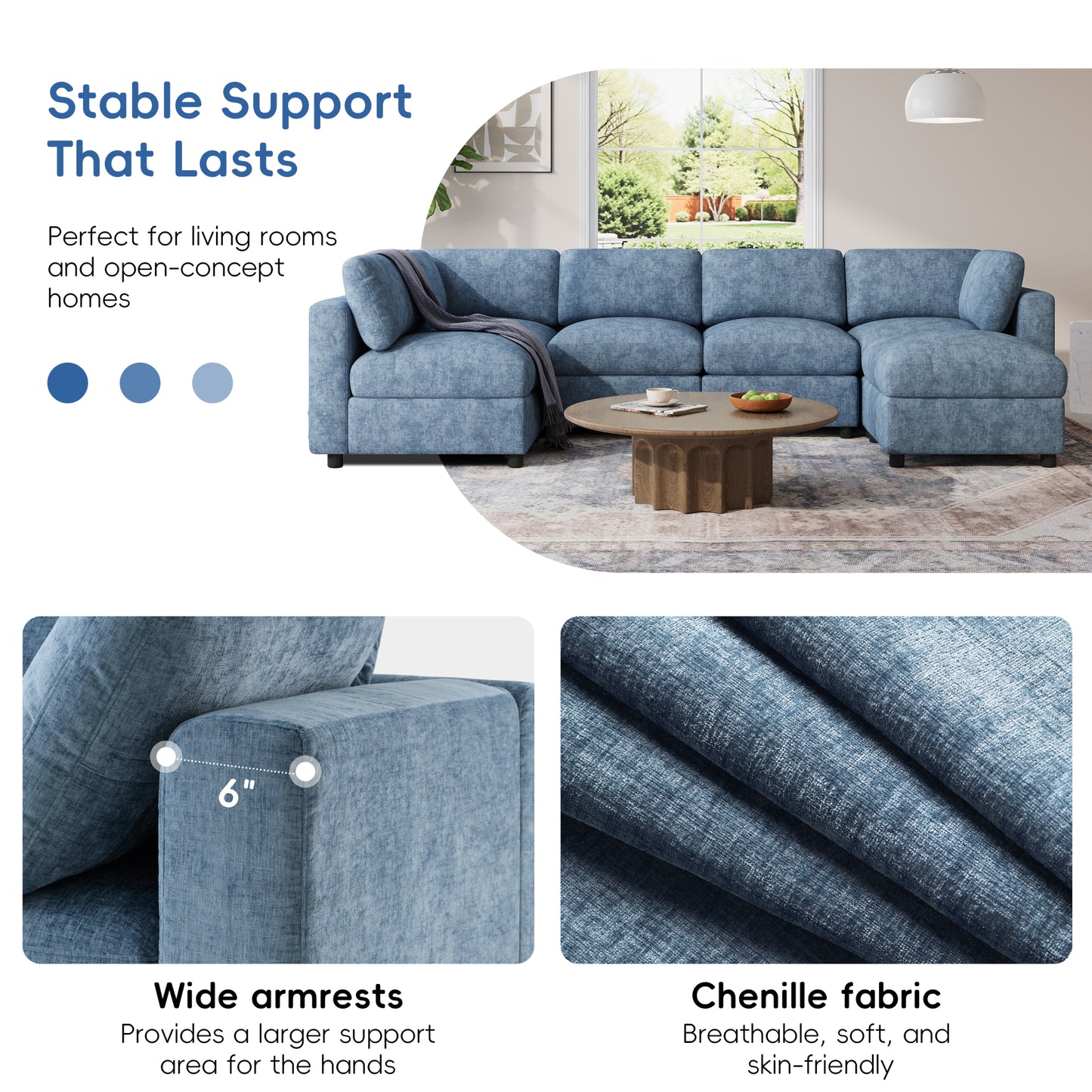variant-group:rf-n723s9792k|Roomfitters 129 Inch Oversized U-Shaped Modular Sectional Sofa, Large Upholstered Living Room Seating Couch Furniture, Blue