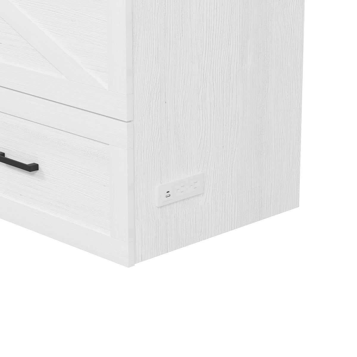 variant-group:rf-n733s237837w|Roomfitters Queen Size Farmhouse Murphy Cabinet Bed with Charging Station, Foldable Platform Bed with Large Storage for Guest Room, Small Bedroom, White