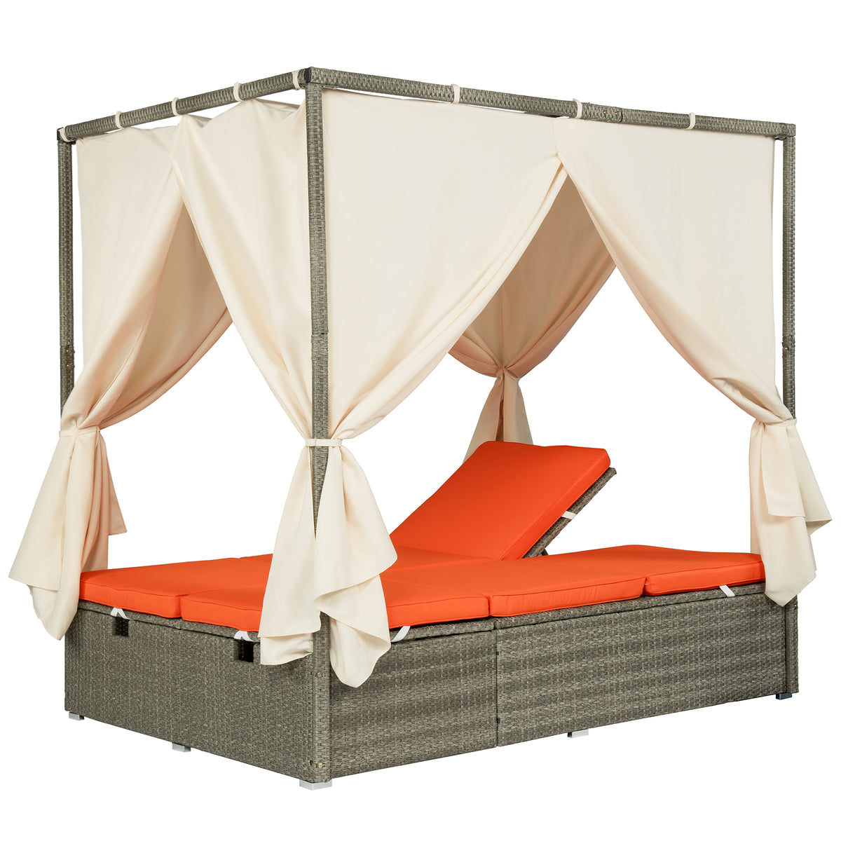 variant-group:rf-n711wy000437aao|Roomfitters Outdoor Canopy Daybed with Cushions, Hidden Storage, Adjustable Lounge Chair, Retractable Canopy, for Patios, Orange