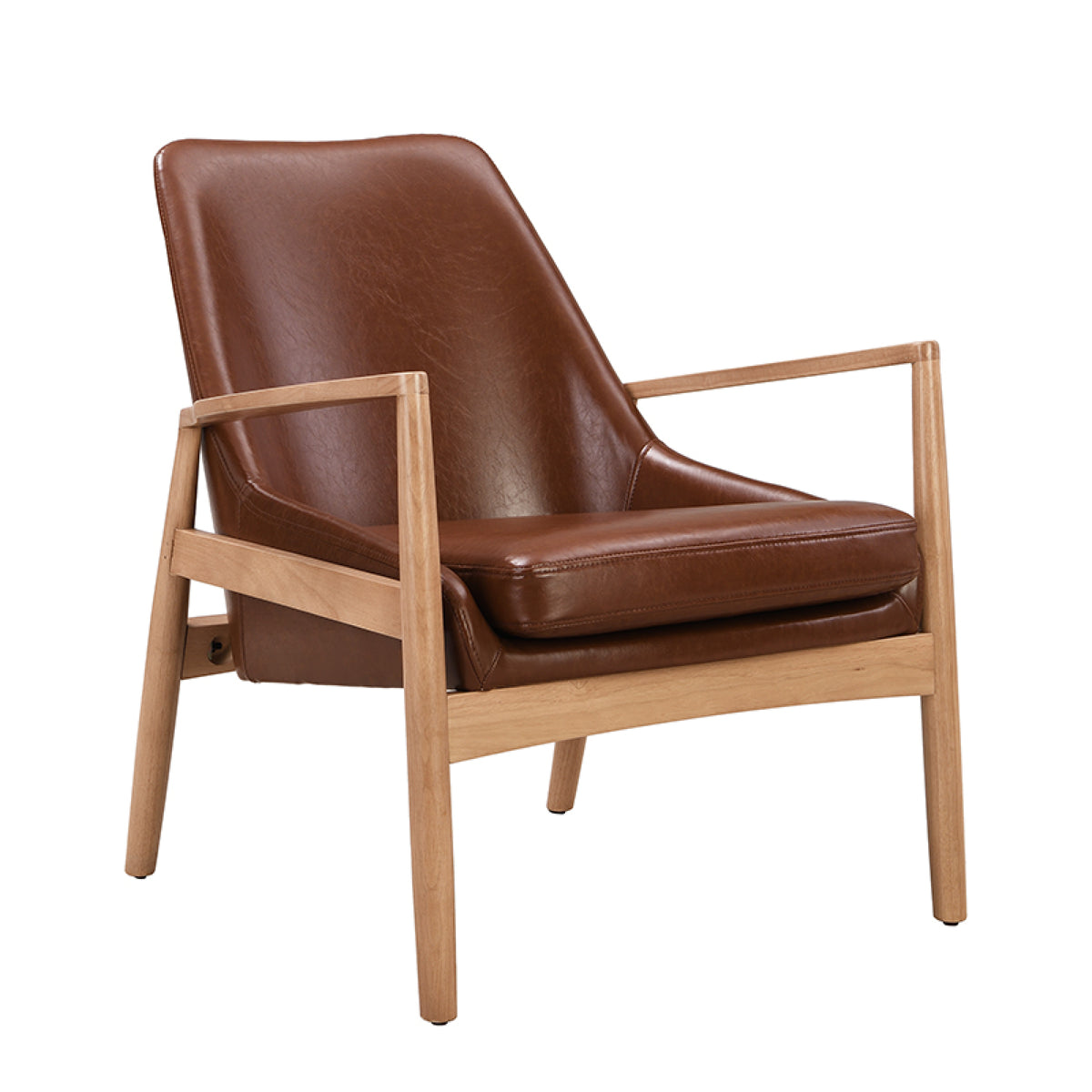 variant-group:rf-n724sj000145aad|Roomfitters PU Leather Mid-Century Accent Chairs with Solid Wood Frame and High Backrest, Set of 2, Brown