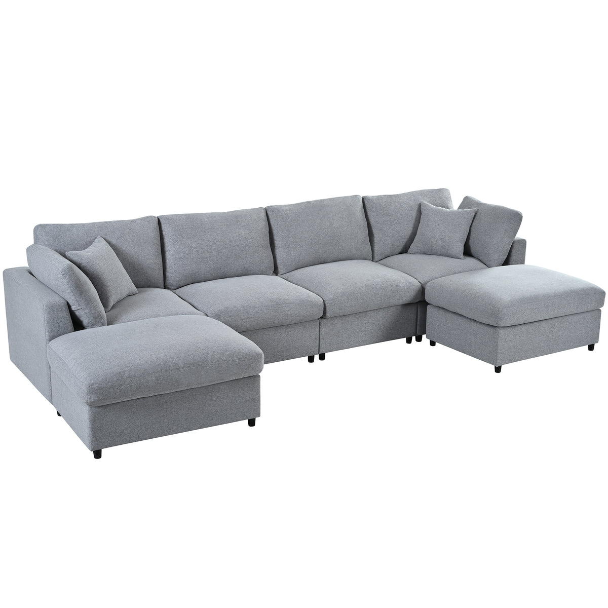 variant-group:rf-n711wy000474aae|Roomfitters 128.2-Inch Customizable U-Shaped Sectional Sofa, 6-Seater Chenille Couch, 2 Movable Ottomans, Pit Lounge, Grey