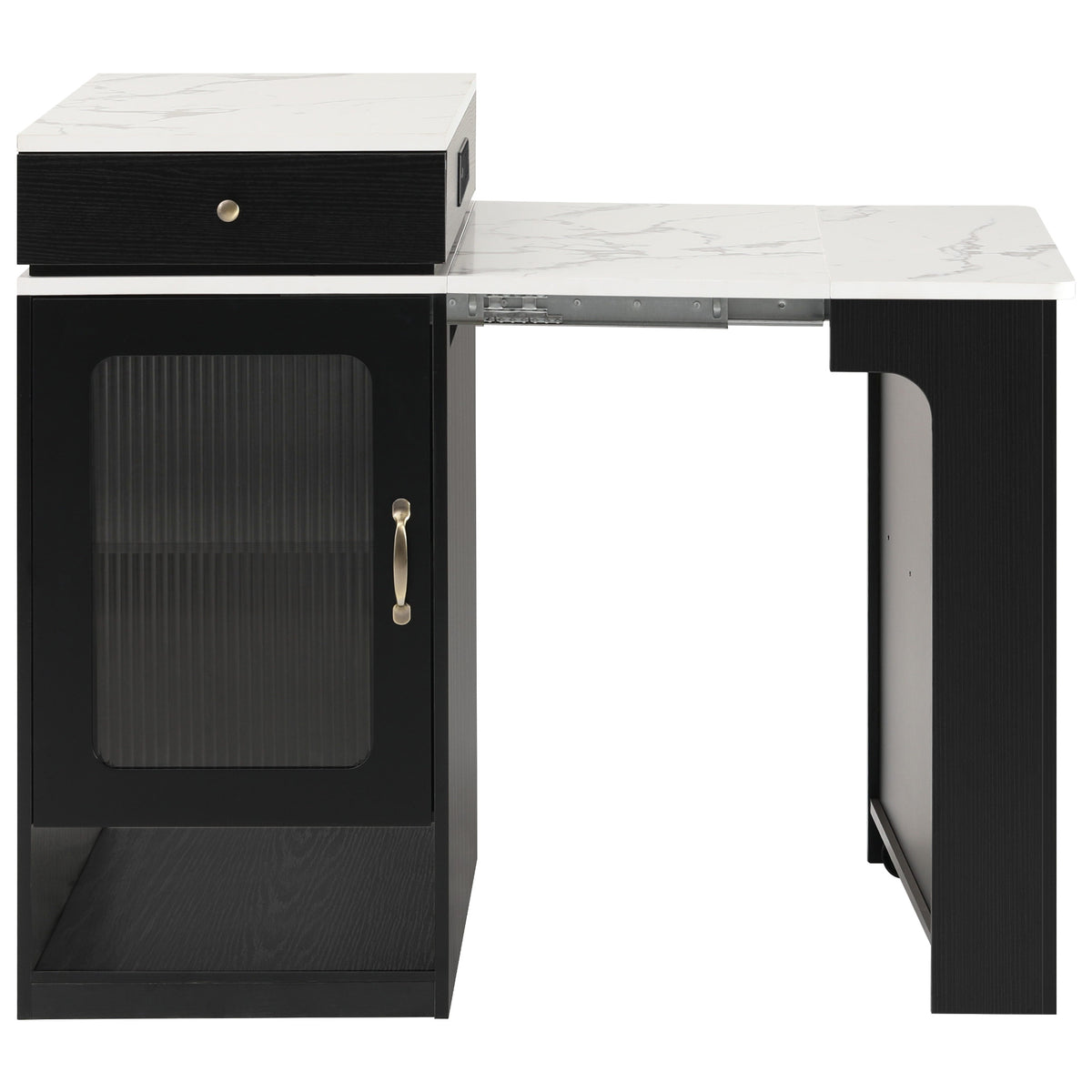 variant-group:rf-n707s000017b|Roomfitters 59.5" Kitchen Island with 41.8" Extendable Dining Table, Double-Sided Storage, Power Outlet, 2 Drawers, Black