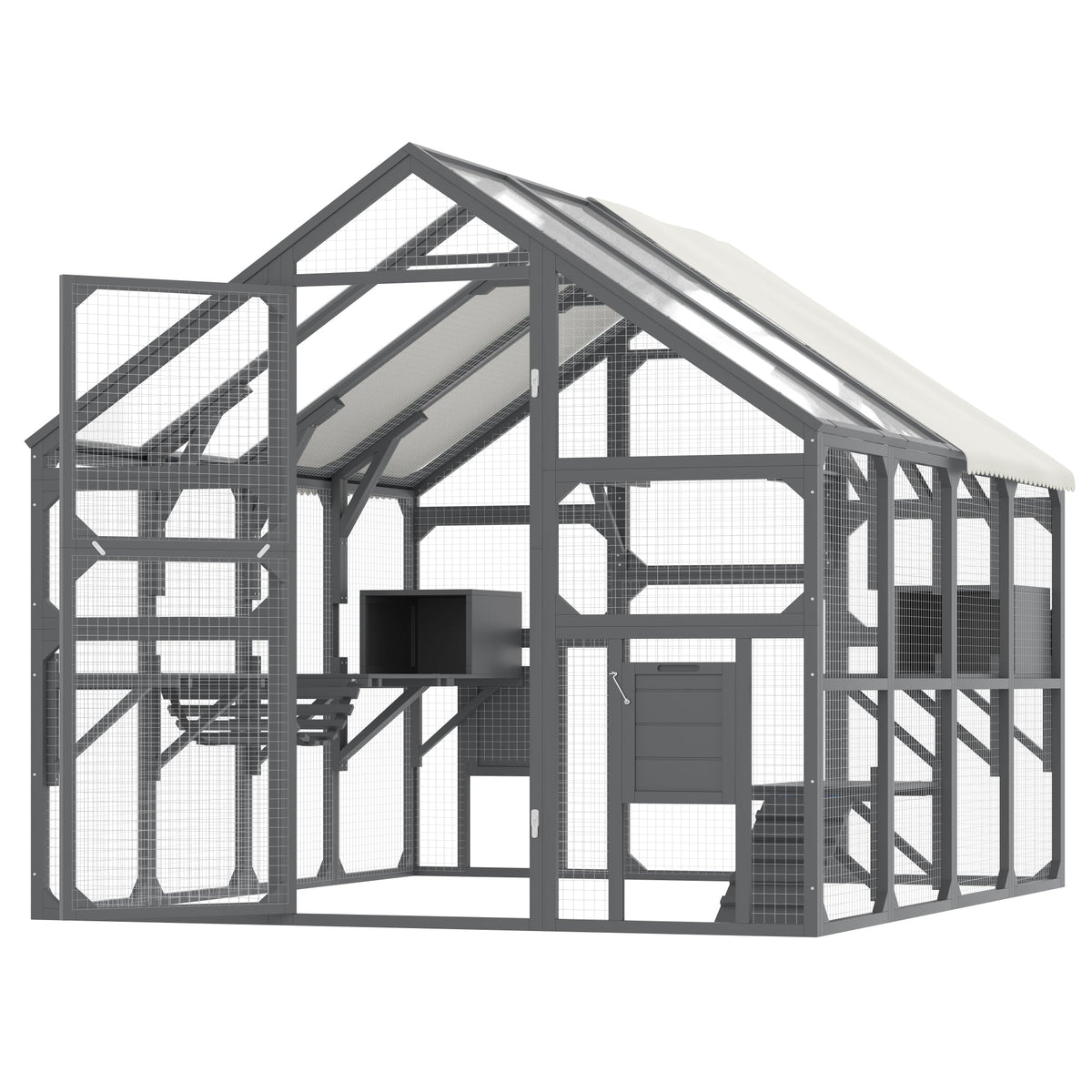 Roomfitters Large Catio Outdoor Cat Enclosure Wooden Cat House with 7 Platforms 2 Resting Boxes and Bridge Gray Roomfitters