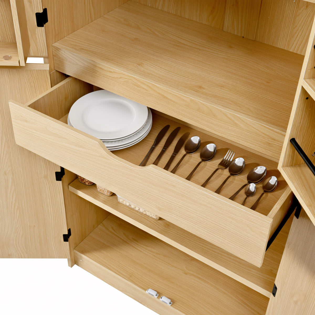 variant-group:rf-n707s000021y|Roomfitters 72" Tall Farmhouse Kitchen Pantry Cabinet with Curved Profile & 8 Door Shelves, Natural Oak