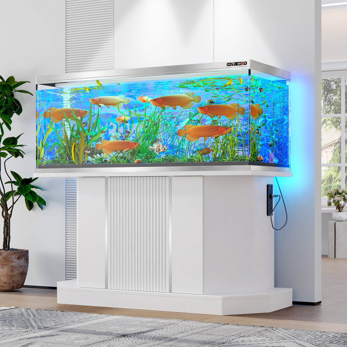 Roomfitters Modern 55-75 Gallon Heavy Duty Aquarium Stand with Moisture Resistant Cabinet Storage White Roomfitters