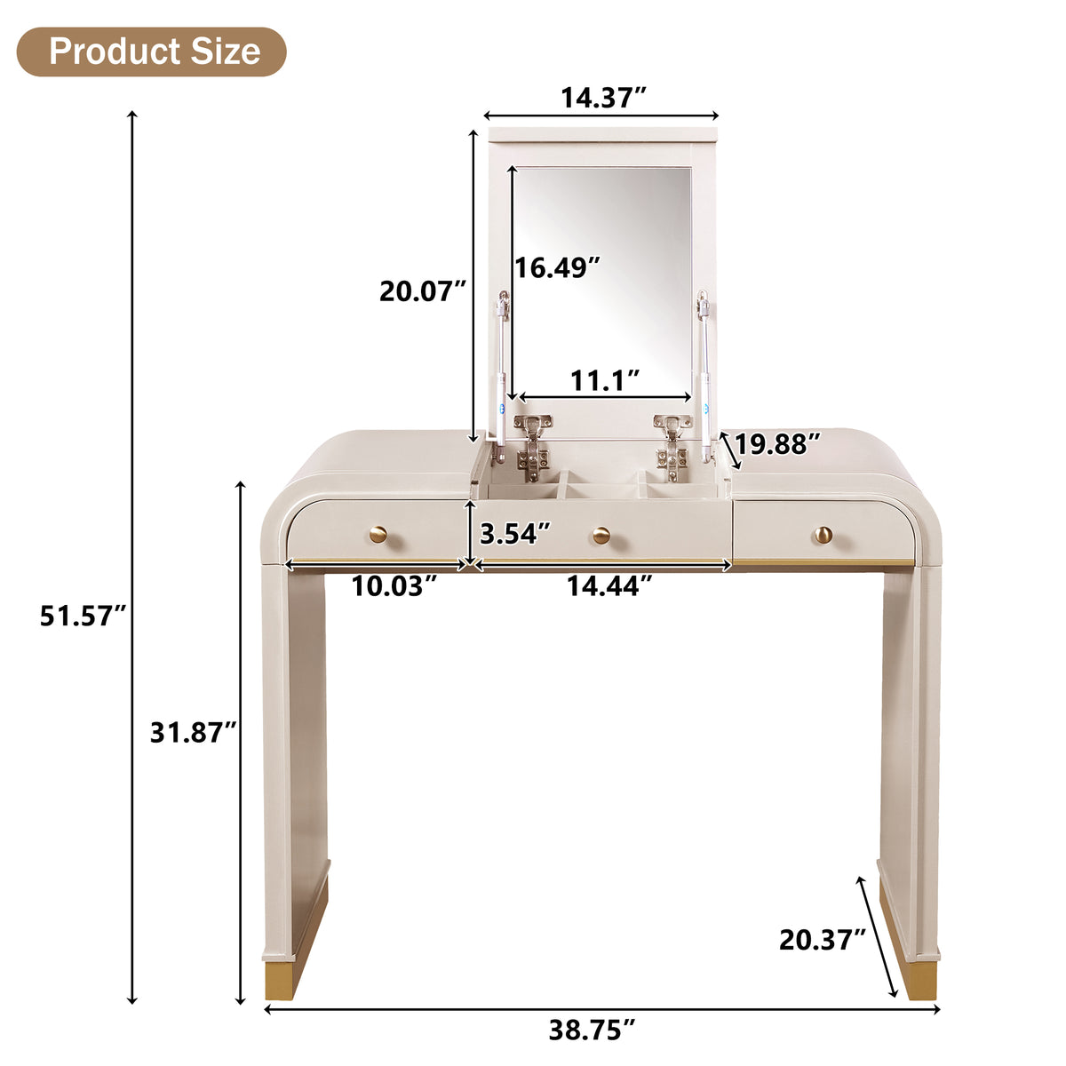 variant-group:rf-n704p381406c|Roomfitters Flip Top Vanity Desk with Mirror and Hidden Storage, Modern Makeup Table with Gold Trim for Small Space, Champagne