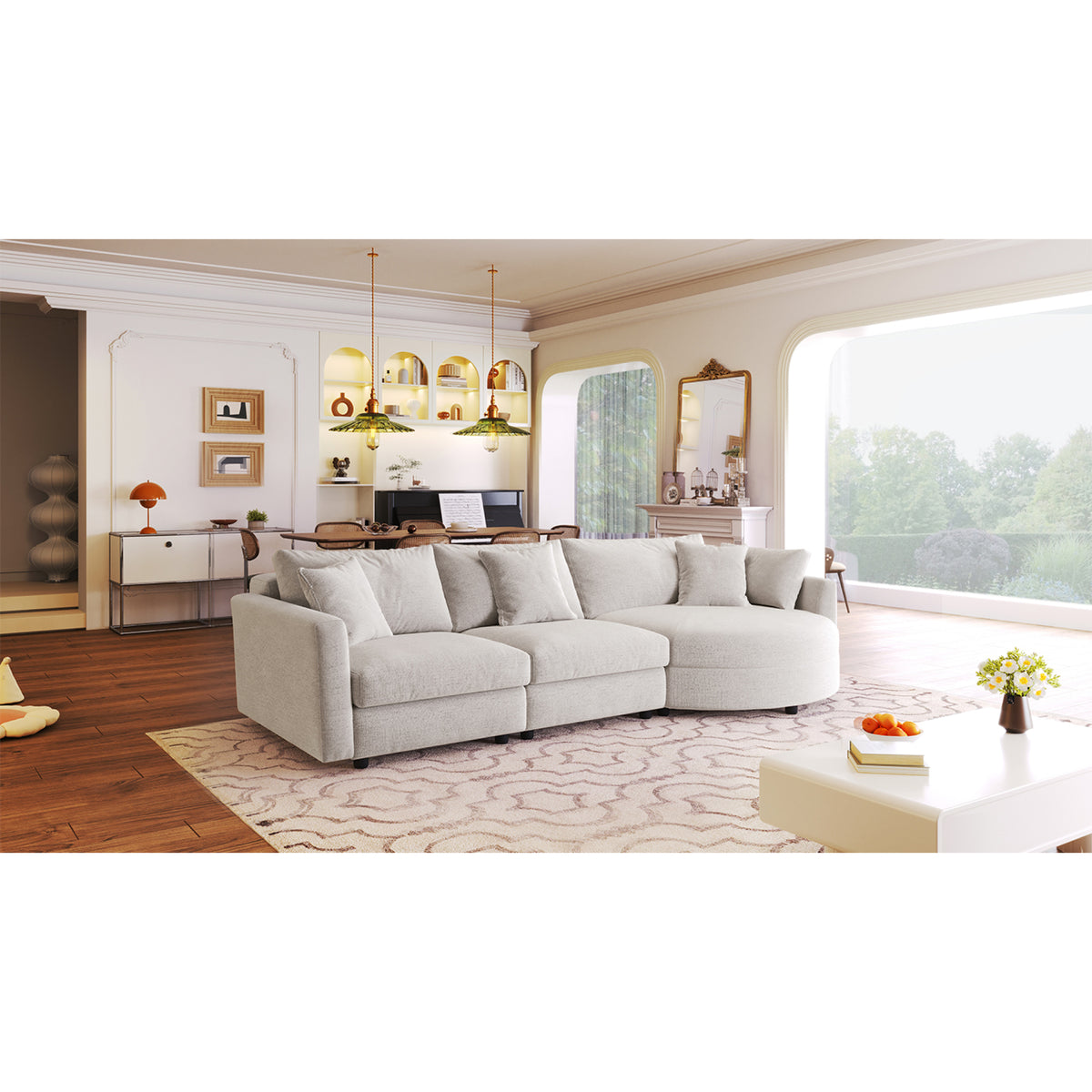 variant-group:rf-n711wy000461aaa|Roomfitters 107" Chenille Fabric 3-Piece Sectional Sofa, Modern Large L-Shaped Couch with Rounded Curved Chaise, Beige