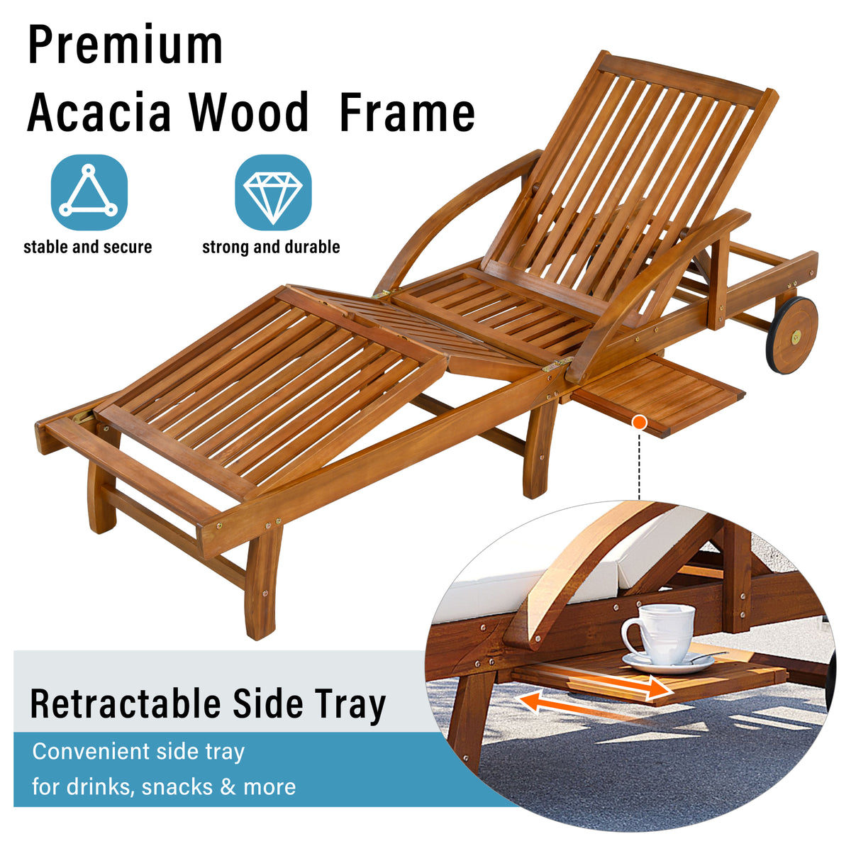variant-group:rf-n711p415859a|Roomfitters Modern Coastal Beige Acacia Wood Outdoor Chaise Lounge Chair, Poolside Recliner, Retractable Side Tray