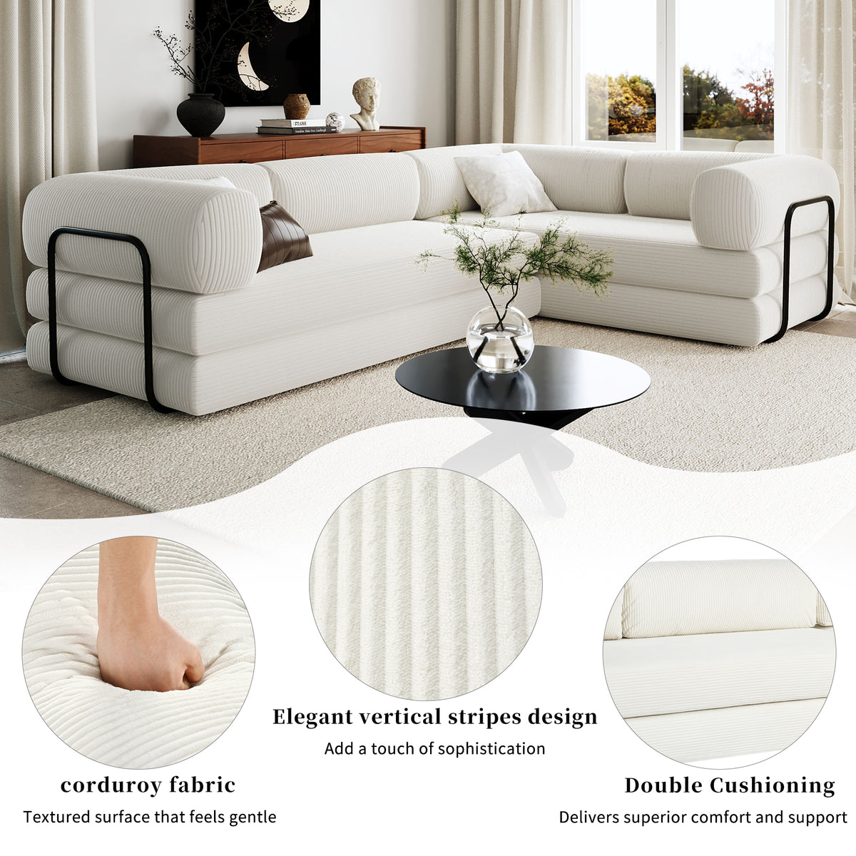variant-group:rf-n711wy000448aaa|Roomfitters L-Shaped Modular Sectional Sofa in Corduroy Fabric, Modern Couch for Living Room and Apartment, Beige