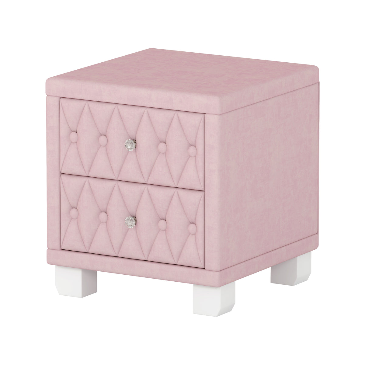 variant-group:rf-n733p210398h|Roomfitters Velvet Nightstand with Crystal Handles, Button-Tufted Upholstered Bedside Table with Two Storage Compartments, Pink
