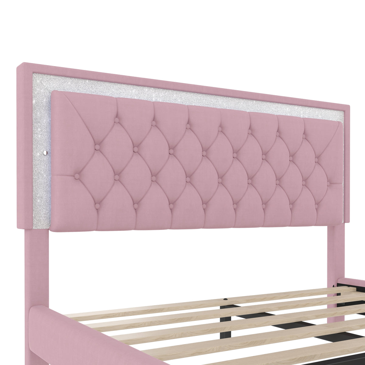 variant-group:rf-n733p183657h|Roomfitters Modern Velvet Queen Platform Bed with Tufted Headboard and Built-In Lighting, Pink