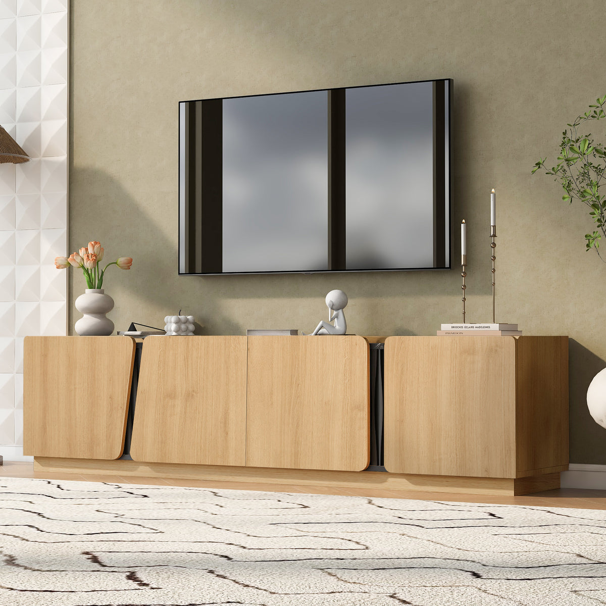 variant-group:rf-n724p426854m|Roomfitters Modern Storage Cabinet Credenza TV Media Console, Oak Finish