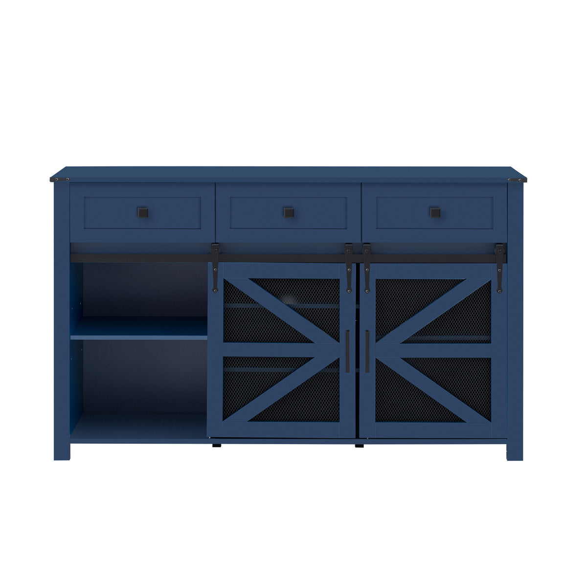 variant-group:rf-n711p347384v|Roomfitters 55" Sideboard Buffet Cabinet with 3 Drawers & Sliding Barn Doors, Farmhouse Storage for Kitchen & Dining, Navy Blue
