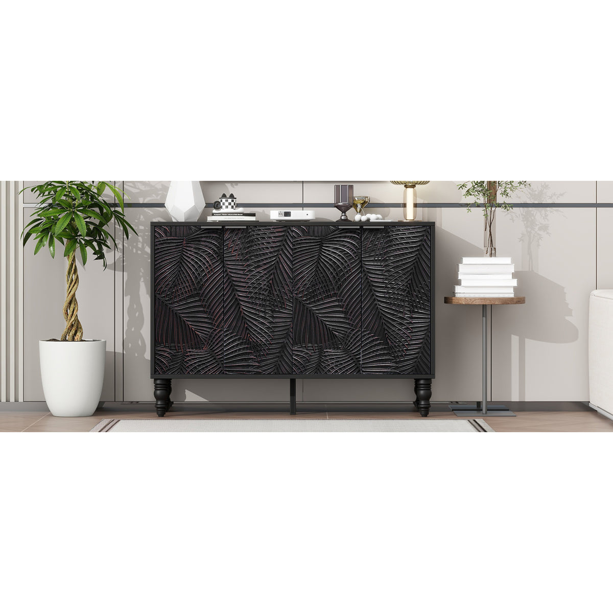 variant-group:rf-n724p233372b|Roomfitters Modern TV Stand for up to 43 Inch TV, Entertainment Console with Storage Compartments and Wood Legs, Black