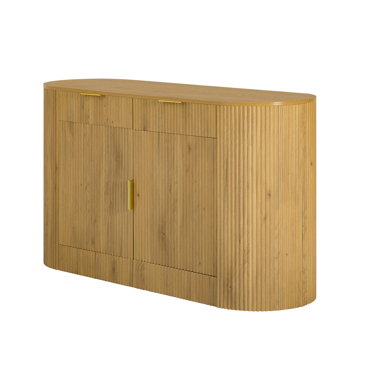 variant-group:rf-n711p345168o|Roomfitters 55.1" Oval Sideboard Buffet Cabinet with 2 Drawers & Wine Rack, Mid-century Modern Fluted Accent for Dining, Natural