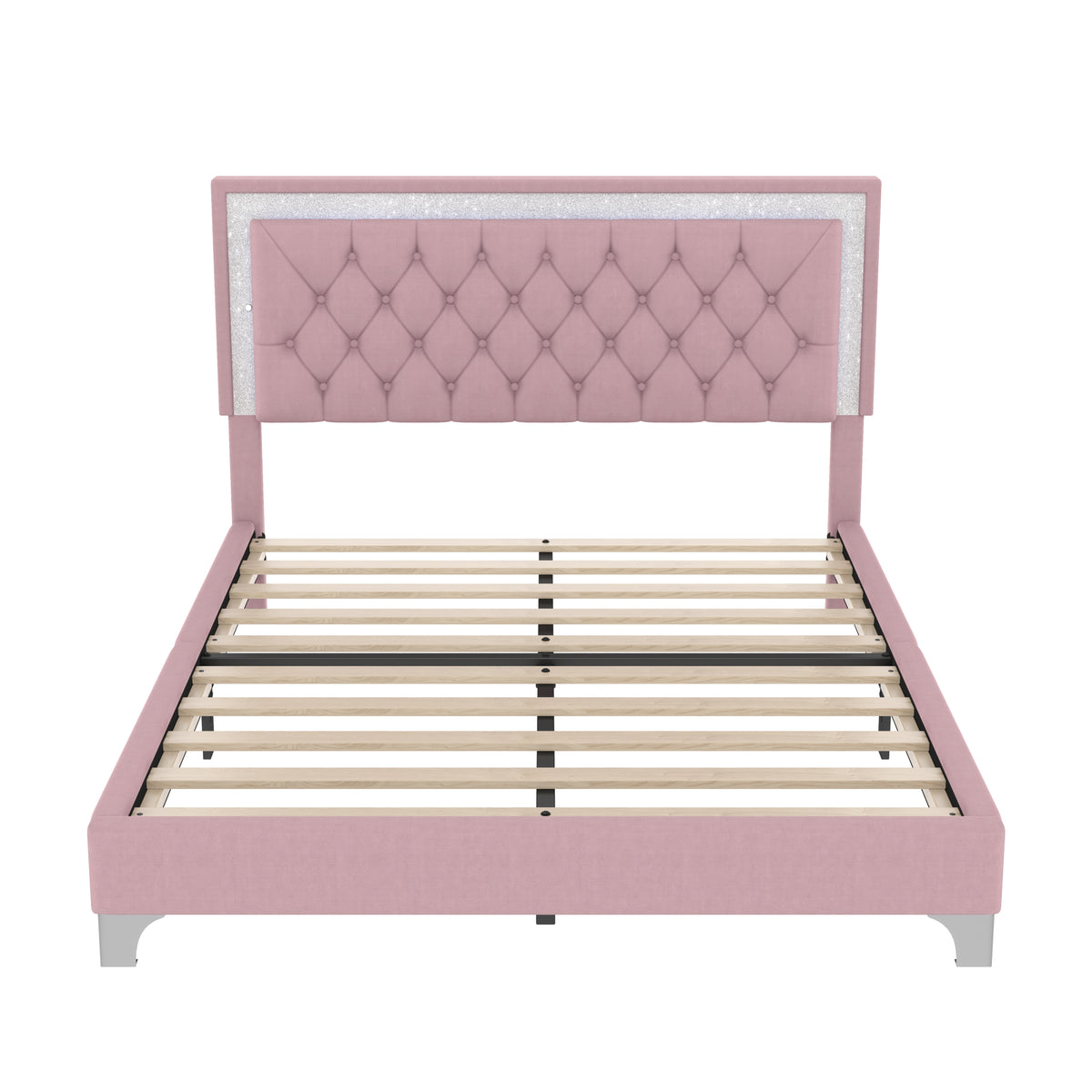 variant-group:rf-n733p183657h|Roomfitters Modern Velvet Queen Platform Bed with Tufted Headboard and Built-In Lighting, Pink