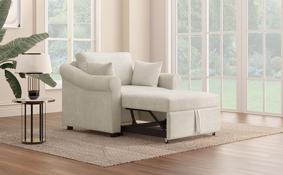 variant-group:rf-n701bs701p468429c|Roomfitters Chenille Convertible Sleeper Chair, 3 in 1 Single Sofa Bed Lounger, Adjustable Backrest Pull Out Bed, Beige