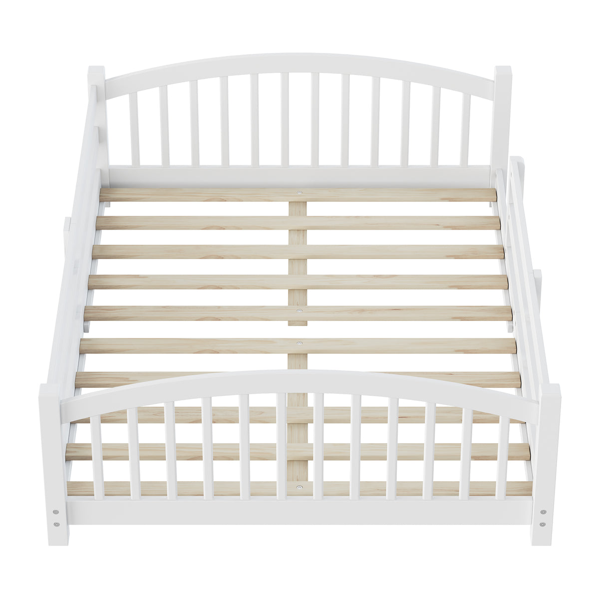 variant-group:rf-n733p400299k|Roomfitters Full Montessori Floor Bed with Guardrails, Solid Wood Low Platform Bed with Slats, Easy Assembly, White
