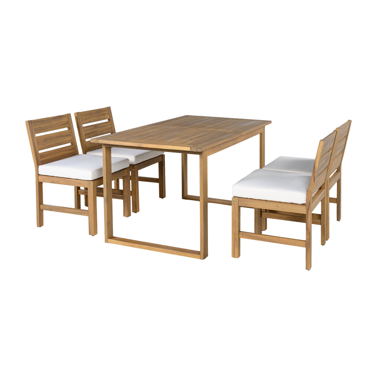 variant-group:rf-n711wy000497aaa|Roomfitters Farmhouse 5-Piece Outdoor Dining Set for 4, Acacia Wood Table and Chair Pack, Beige and Natural Slatted