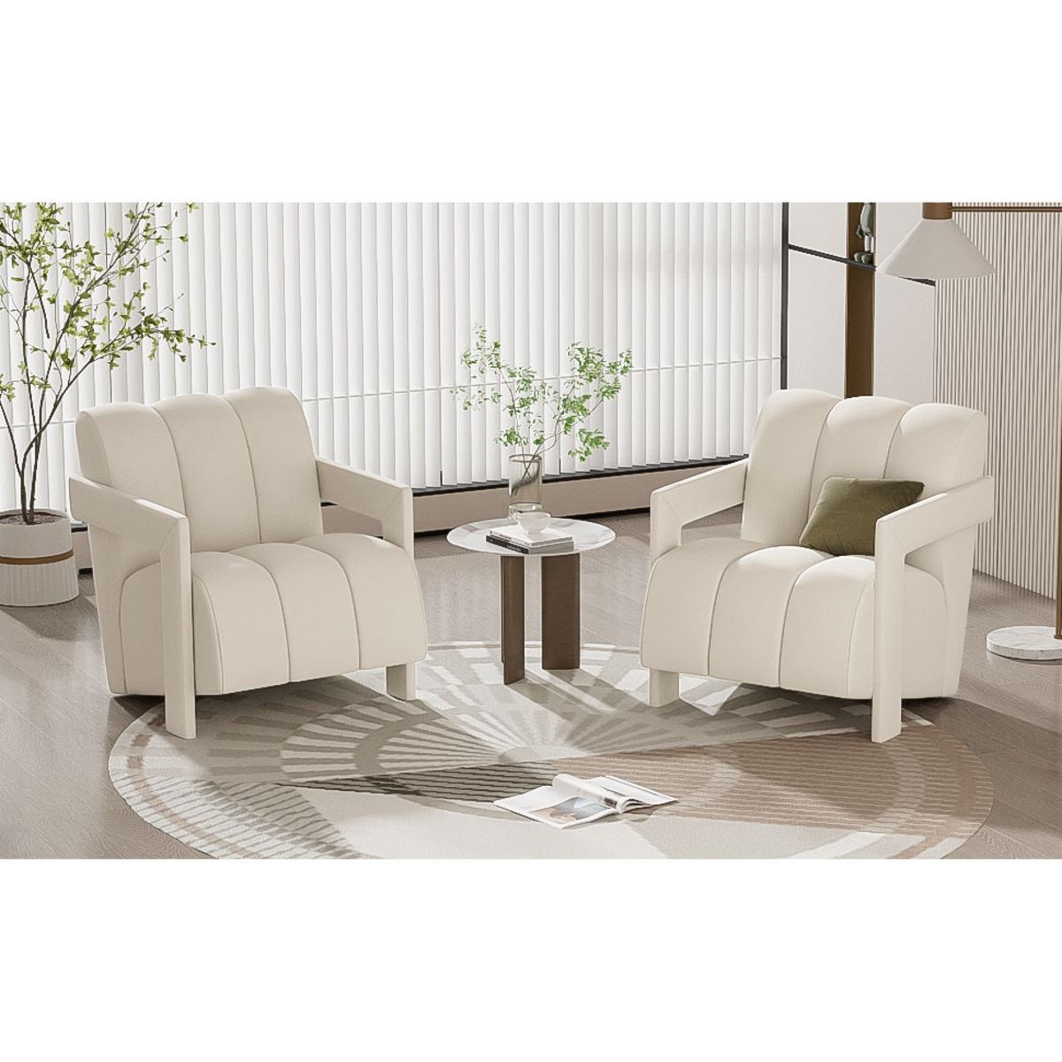 variant-group:rf-n724sj000138aaa|Roomfitters Modern Minimalist Armchairs with L-Shaped Armrests and Polyester Upholstery, Set of 2 , White