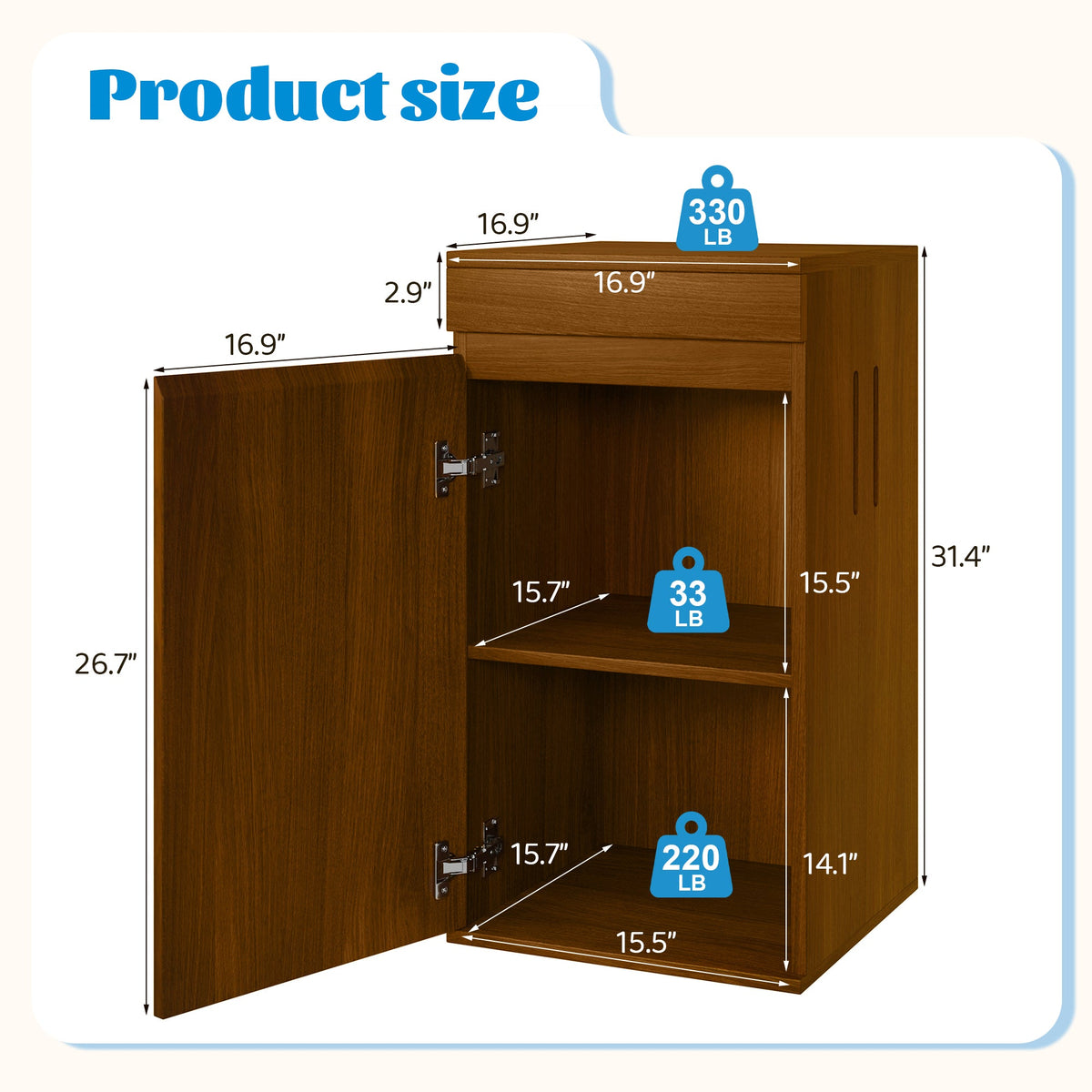 Roomfitters 10-15 Gallon Small Fish Tank Stand with Storage Cabinet and Side Power Outlets Walnut Brown Roomfitters