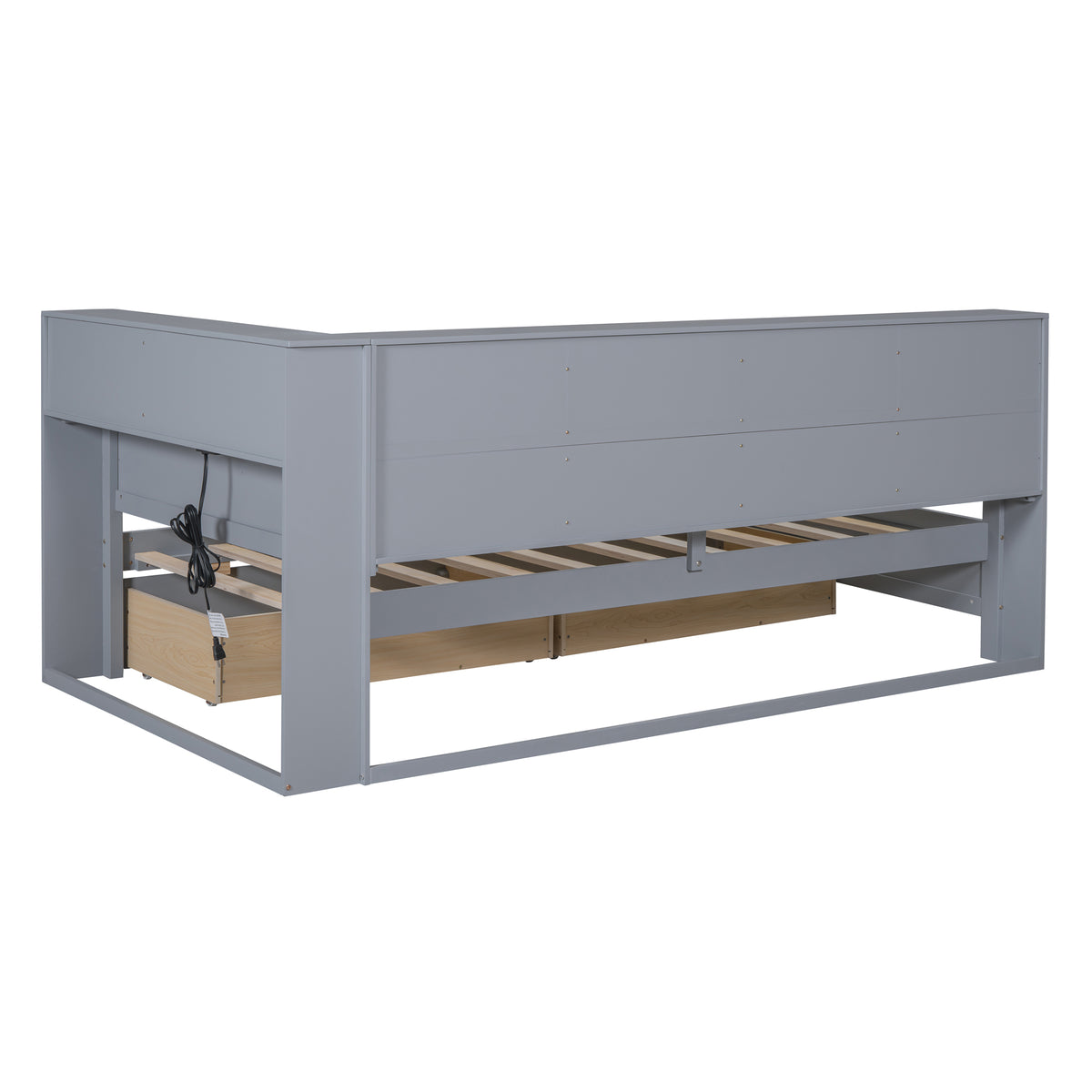 variant-group:rf-n733s347768e|Roomfitters Wooden Twin Daybed with Underbed Storage, Built-In Shelf & USB Charging Ports, Gray