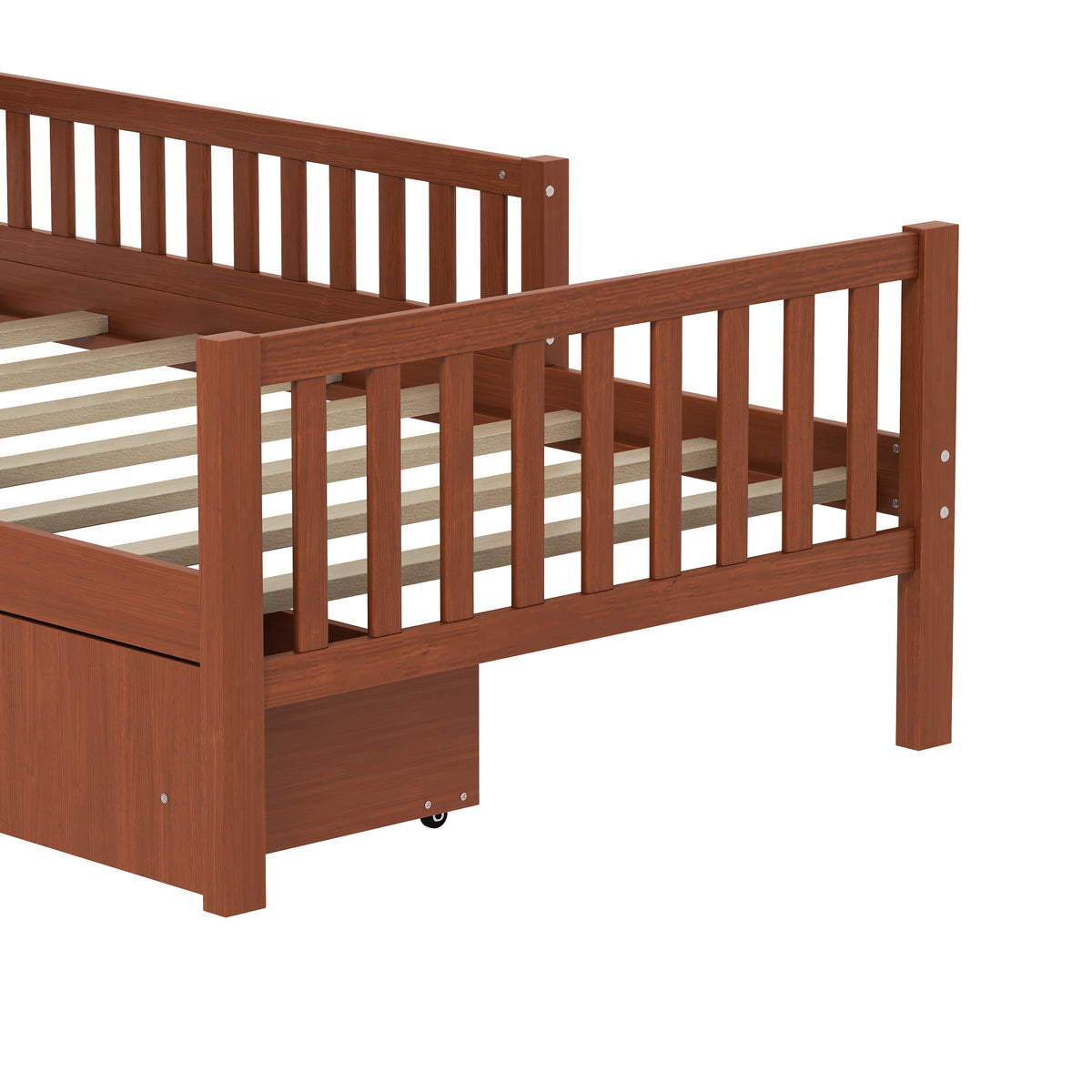 variant-group:rf-n733p172696d|Roomfitters Twin Size Wood Platform Bed with Guardrails and 2 Storage Drawers, Walnut