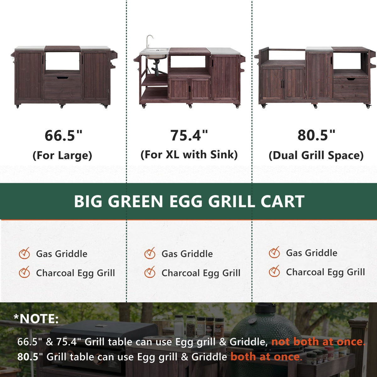 variant-group:rf-n707p392140z|Roomfitters 80.5" Extra Large Grill Cart, Outdoor Kitchen Prep Station with Stainless Steel Top & Kamado Grill Stand, Dark Brown