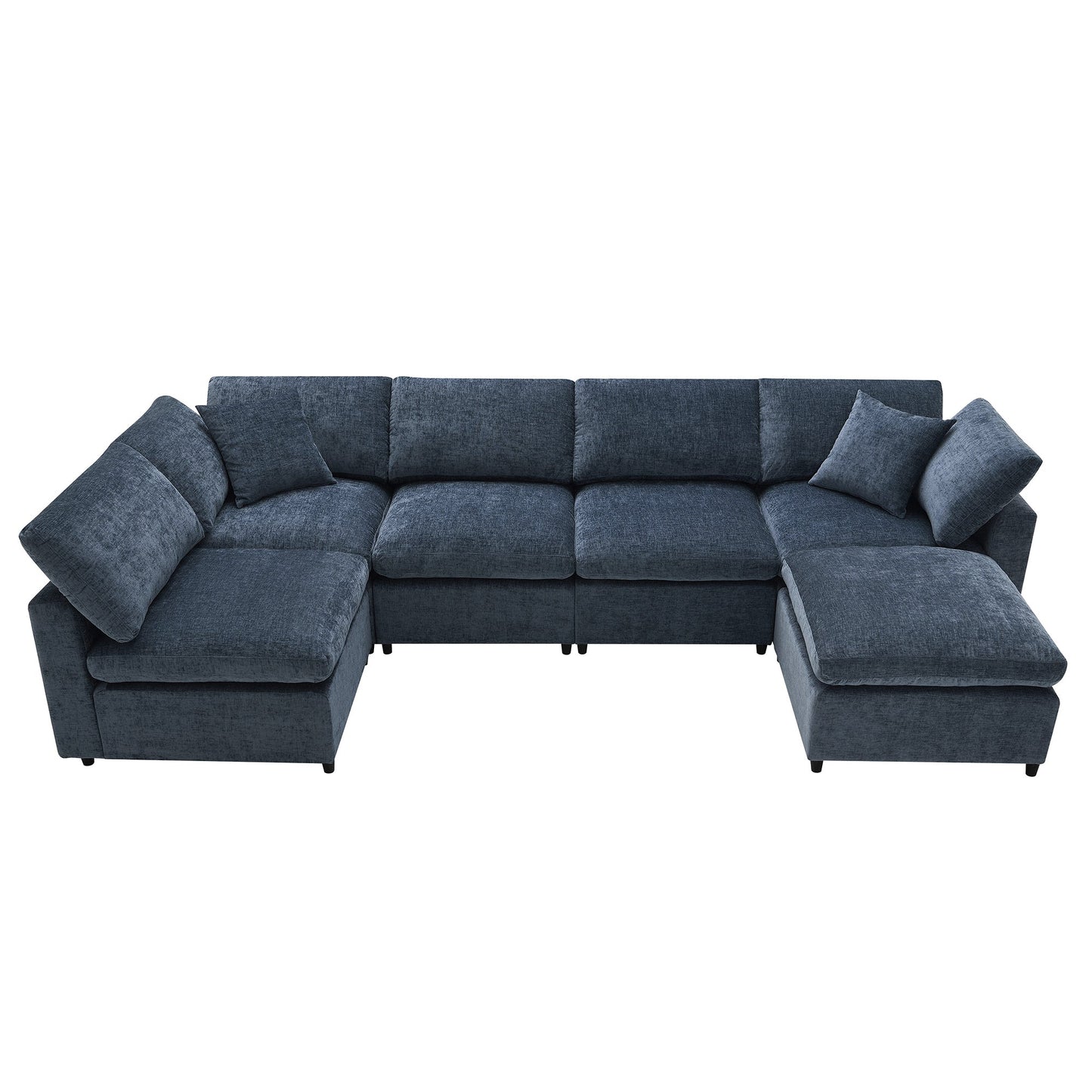 Roomfitters 130 Inch U-Shaped Modular Sectional Sofa Bed, Cloud Sleeper Couch with Plush Cushions for Living Room, Dark Blue Roomfitters