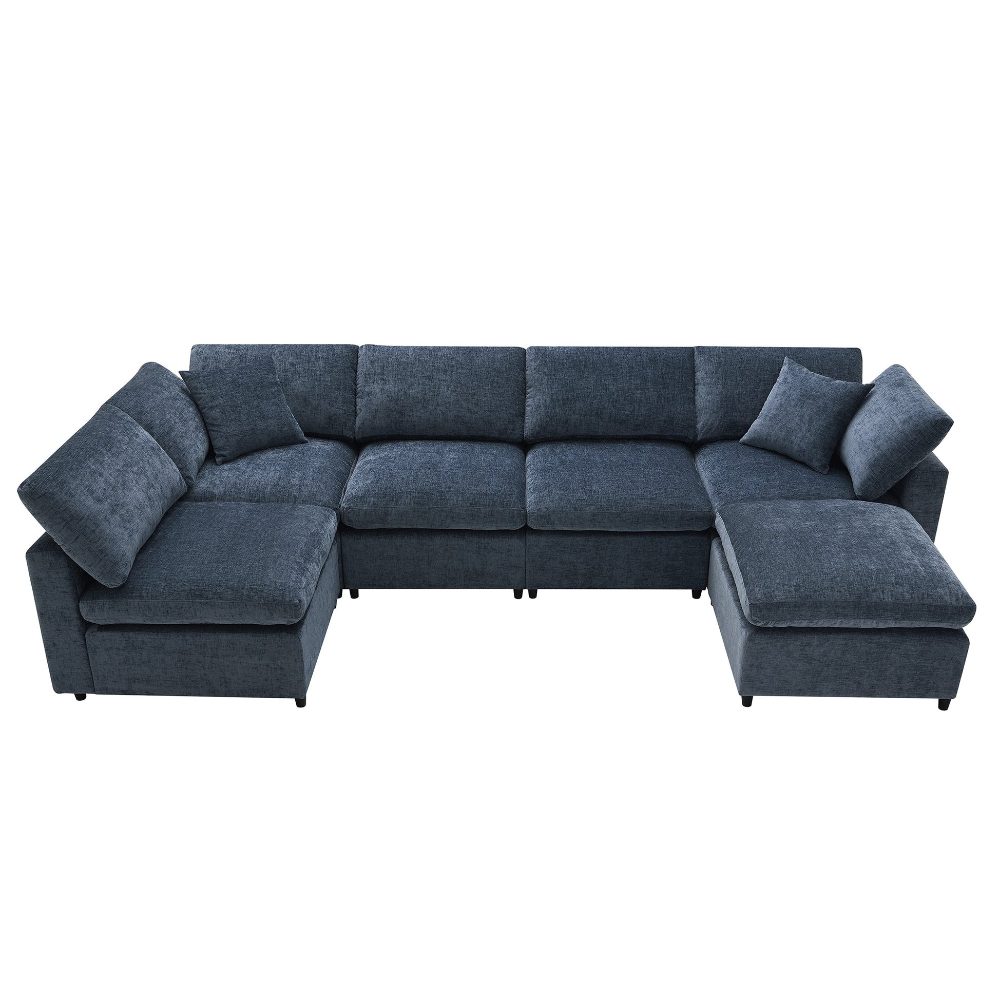 Roomfitters 130 Inch U-Shaped Modular Sectional Sofa Bed, Cloud Sleeper Couch with Plush Cushions for Living Room, Dark Blue Roomfitters