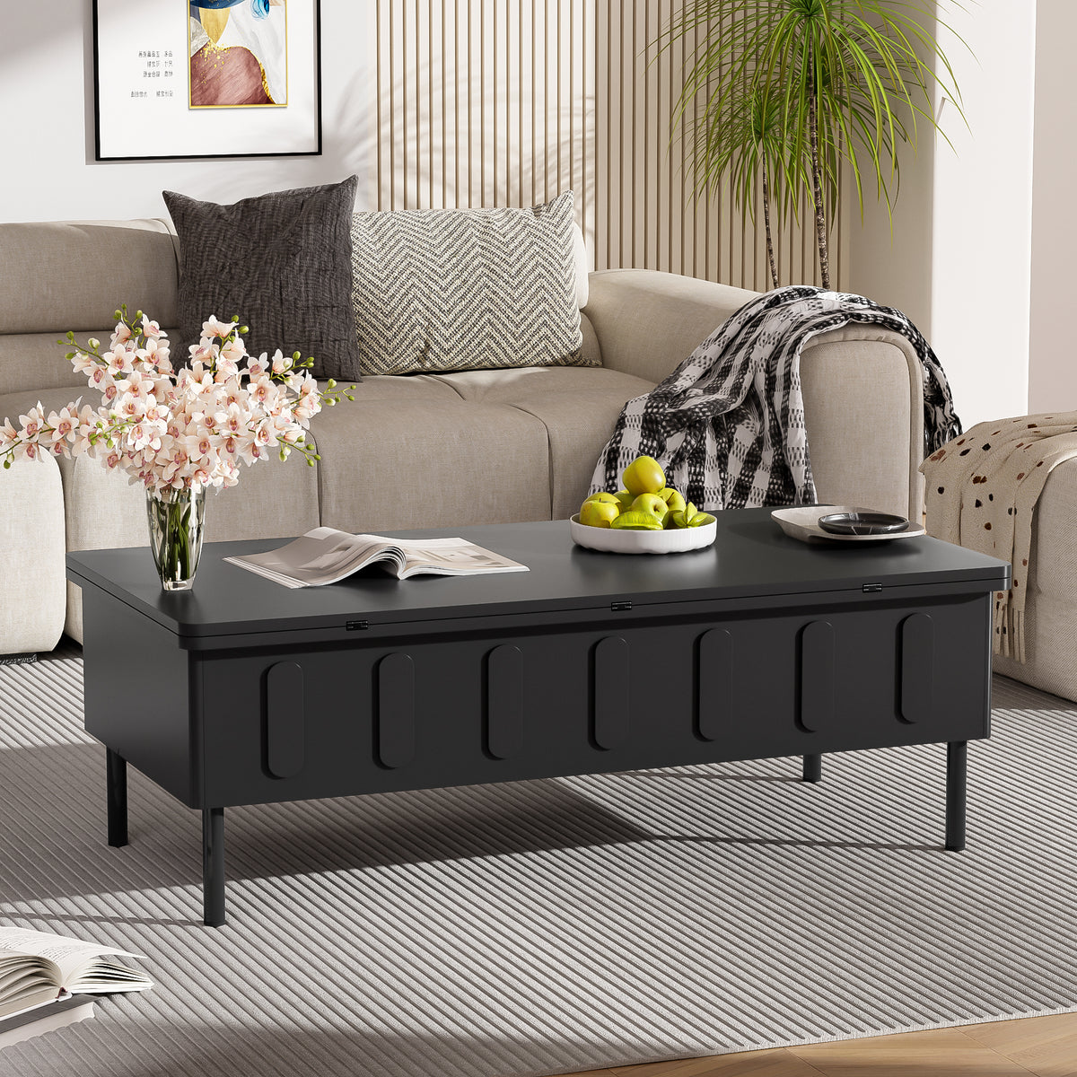 variant-group:rf-n724p292514b|Roomfitters Lift-Top Coffee Table with 2 Drawers and Foldable Top, Hidden Storage Compartment, Adjustable Center Table, Black