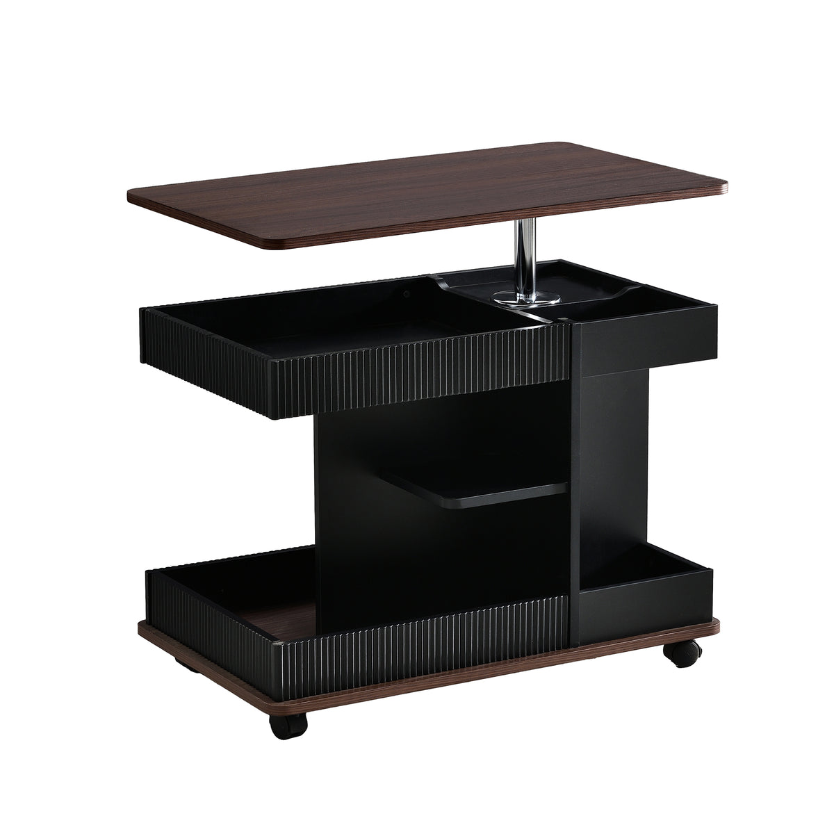 variant-group:rf-n724p292505b|Roomfitters Adjustable Sofa Side Table with Lift-Top, Rotating Surface and Storage on Wheels for Small Spaces, Black