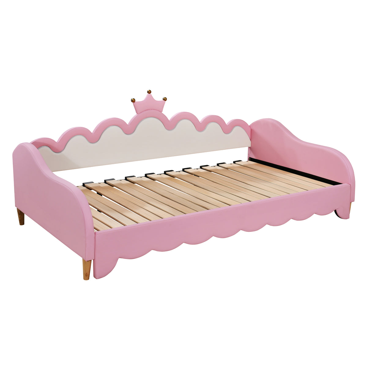 variant-group:rf-n733hl000104aah|Roomfitters Twin Extending Daybed with Lights, Modern Upholstered Princess Daybed Featuring Crown Headboard, Elegant and Practical Design, Pink