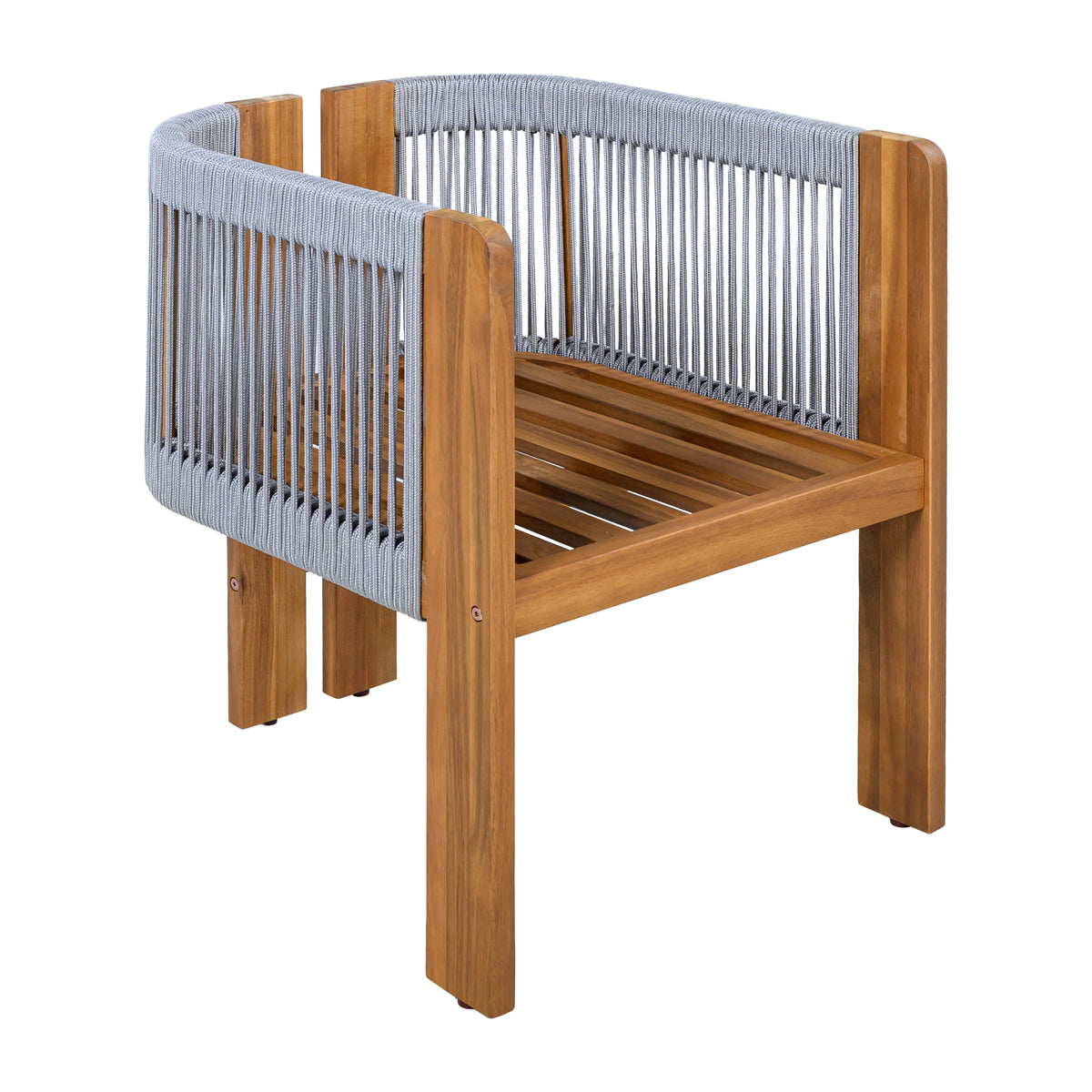 variant-group:rf-n711wy000496aae|Roomfitters 5-Piece Rope Woven Outdoor Dining Set, Farmhouse Solid Acacia Table, 4 Chairs Pack, Brown and Grey