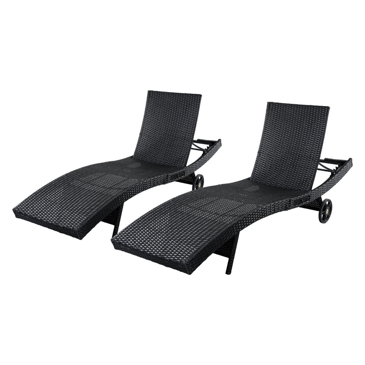 variant-group:rf-n707p395515b|Roomfitters 80"W Patio Chaise Lounge Chairs Set of 2 with Wheels, Folding Table, Adjustable Rattan Loungers, Black