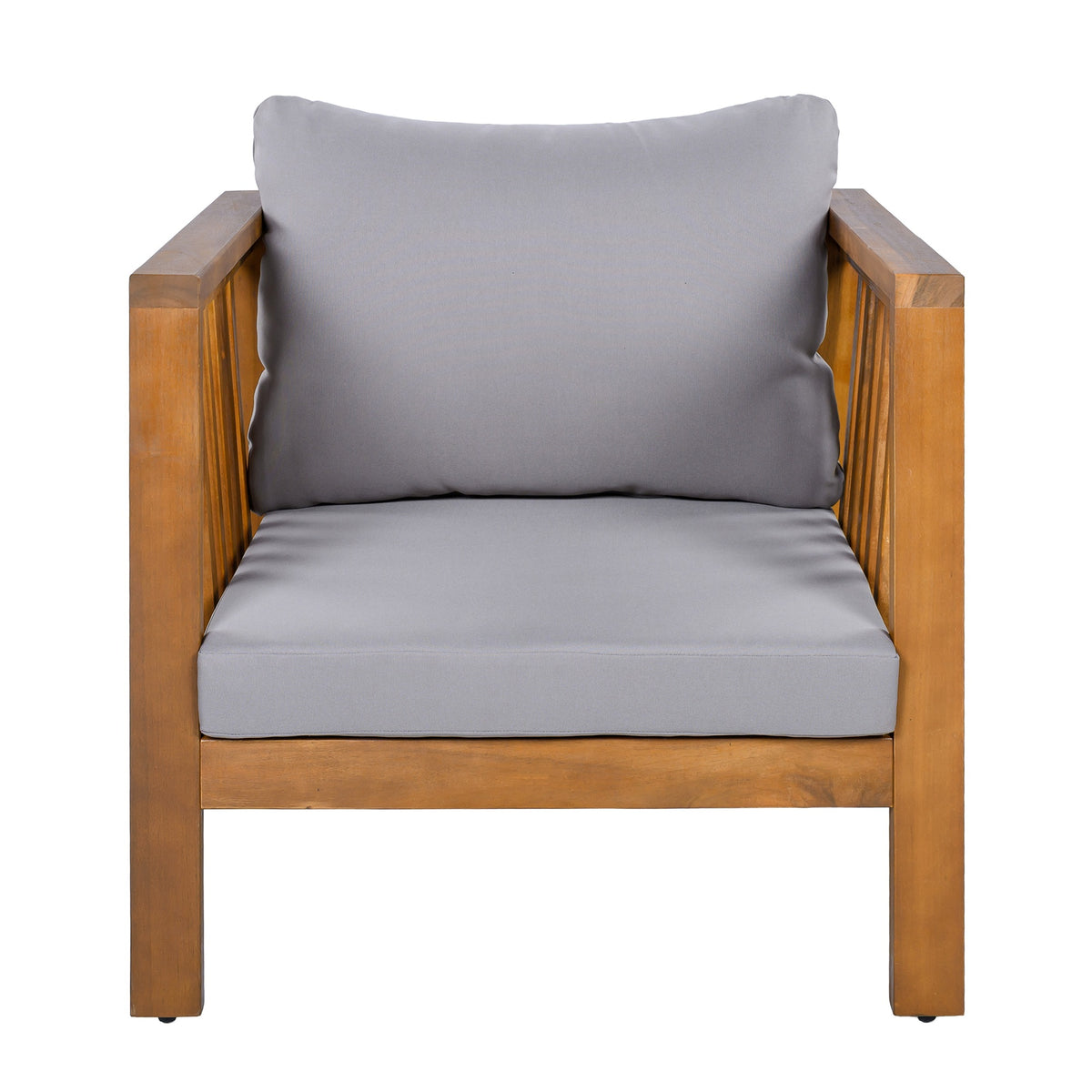 variant-group:rf-n704p448452e|Roomfitters Outdoor Acacia Wood Club Chair with Modern Mid-Century Square Arms and Thick Cushion Gray