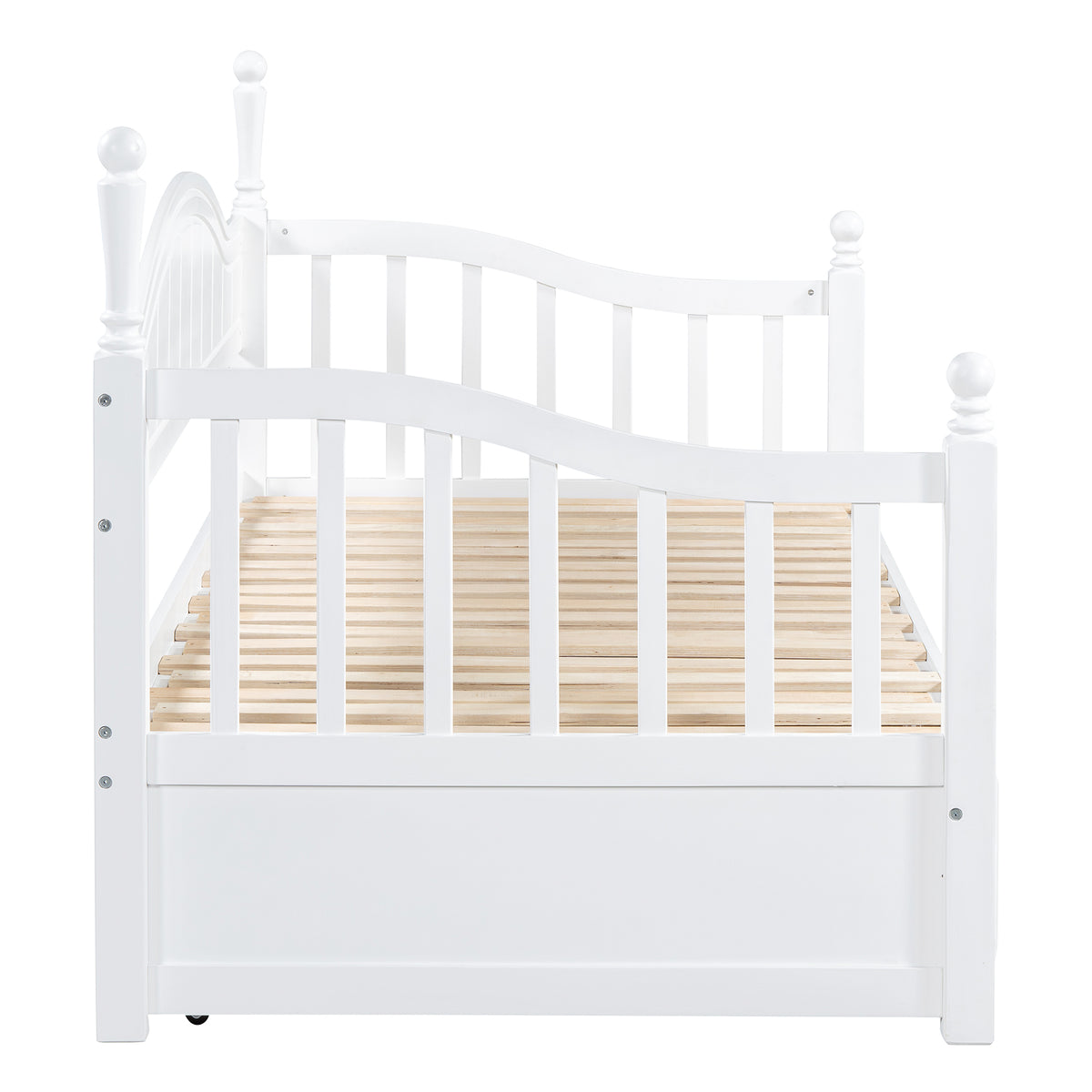 variant-group:rf-n733s173459k|Roomfitters Wooden Twin Size Daybed with Extendable Frame, Twin Trundle and Additional Storage Drawers, White