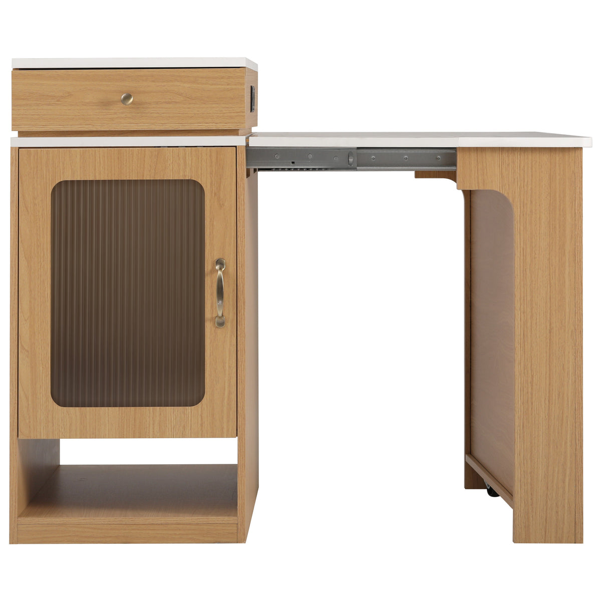 variant-group:rf-n707s000017y|Roomfitters 59.5" Kitchen Island with 41.8" Extendable Dining Table, Double-Sided Storage, Power Outlet, 2 Drawers, Natural