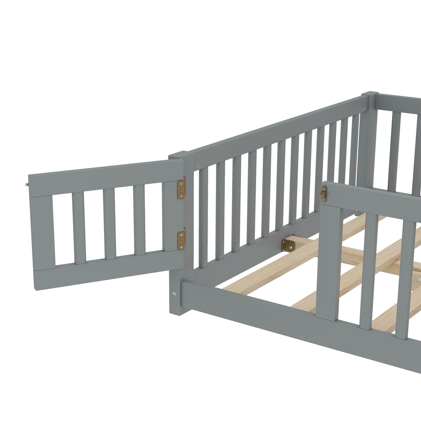 variant-group:rf-w1580p338951|Roomfitters Wooden Full Floor Bed Frame with Door & Safety Guardrails, Low Platform Design for Bedroom or Playroom, Gray