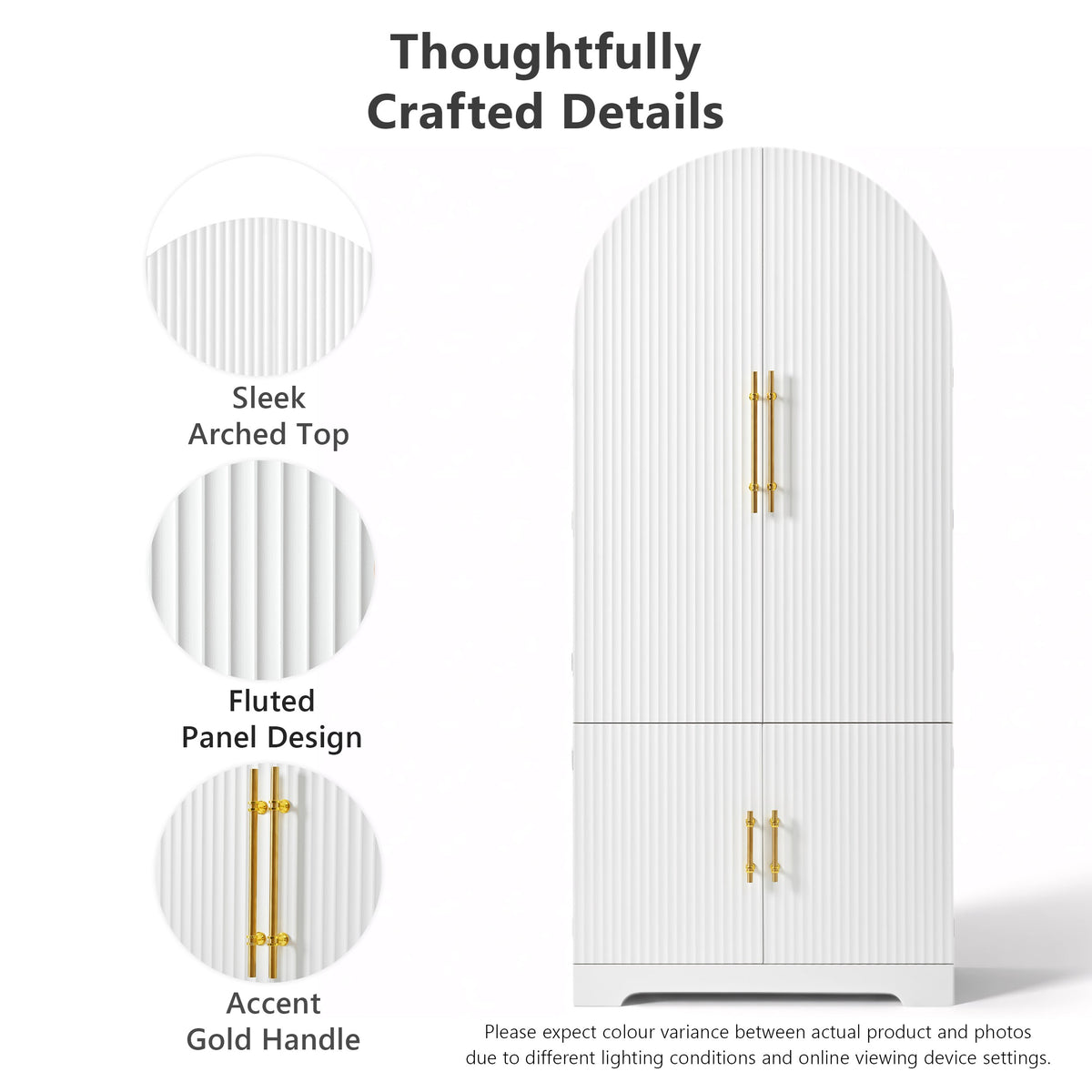 variant-group:rf-n707s000020w|Roomfitters 72" Tall Arched Kitchen Pantry Cabinet with Fluted Doors & Hidden Drawer, White