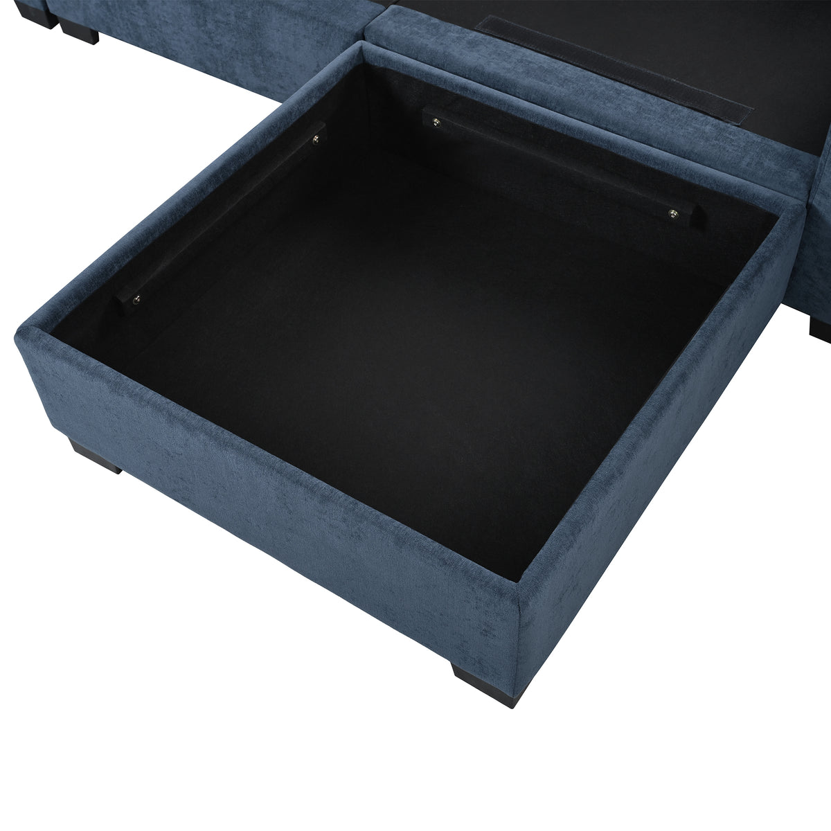 variant-group:rf-n711wy000491aac|Roomfitters 131.3-Inch Modern U-Shaped Sectional Sofa, 6-Seater Linen Blend Couch, 2 Storage Ottomans, Pit Lounge, Dark Blue
