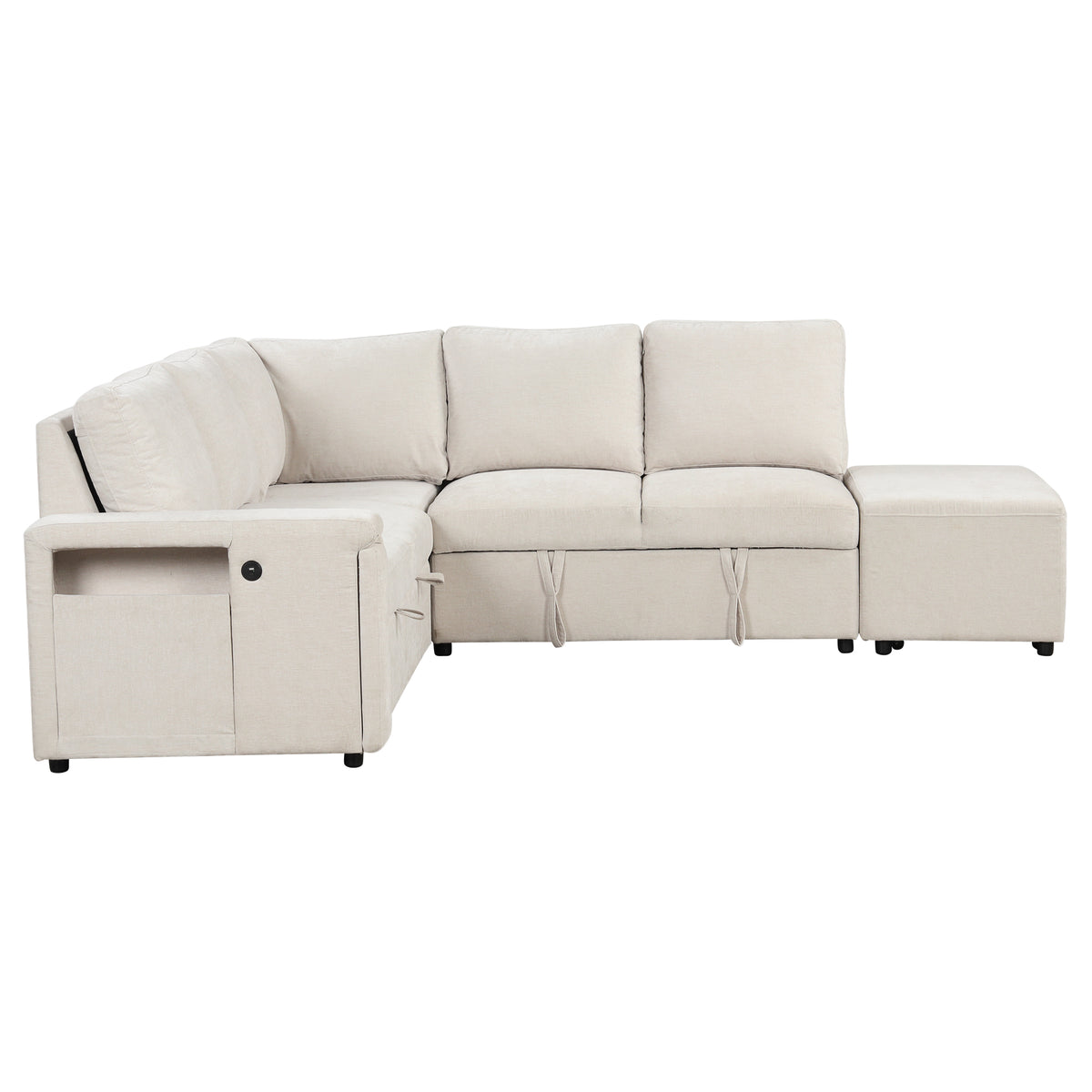 variant-group:rf-n711wy000390aaa|Roomfitters L-Shaped Padded Modular Sofa with Storage Space, USB Ports, and Cup Holders on the Armrests, Suitable for Living Rooms, Offices, and Apartments, Beige