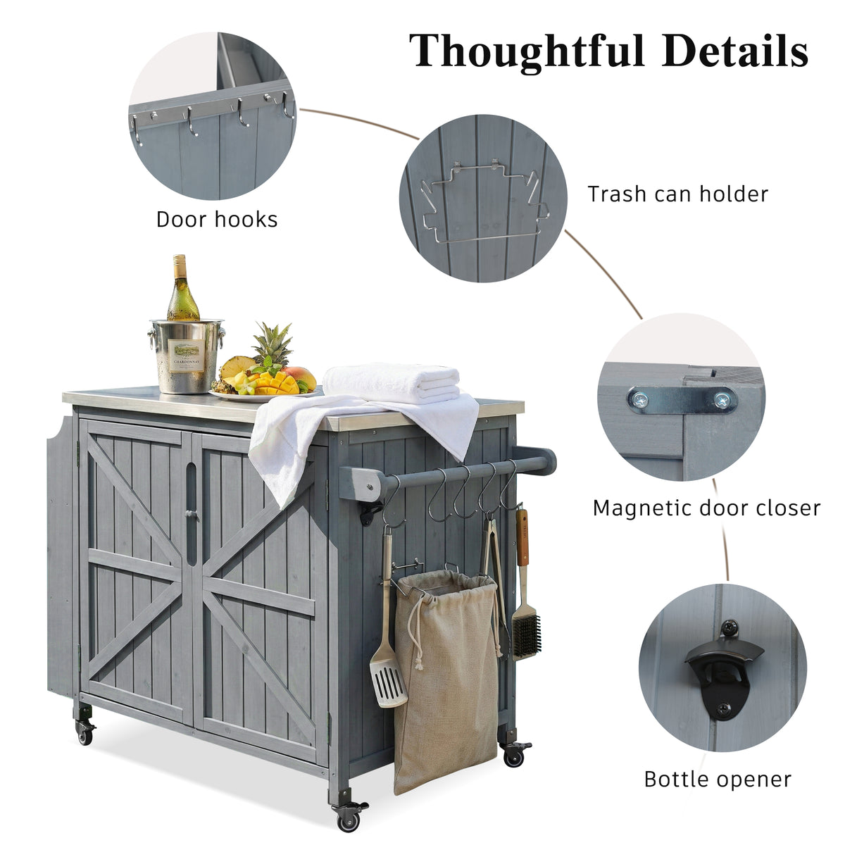 variant-group:rf-n707p370287g|Roomfitters 42.1" Grill Cart, Outdoor Kitchen Island with Stainless Steel Top, BBQ Prep Station with Spice Rack, Grey+Blue