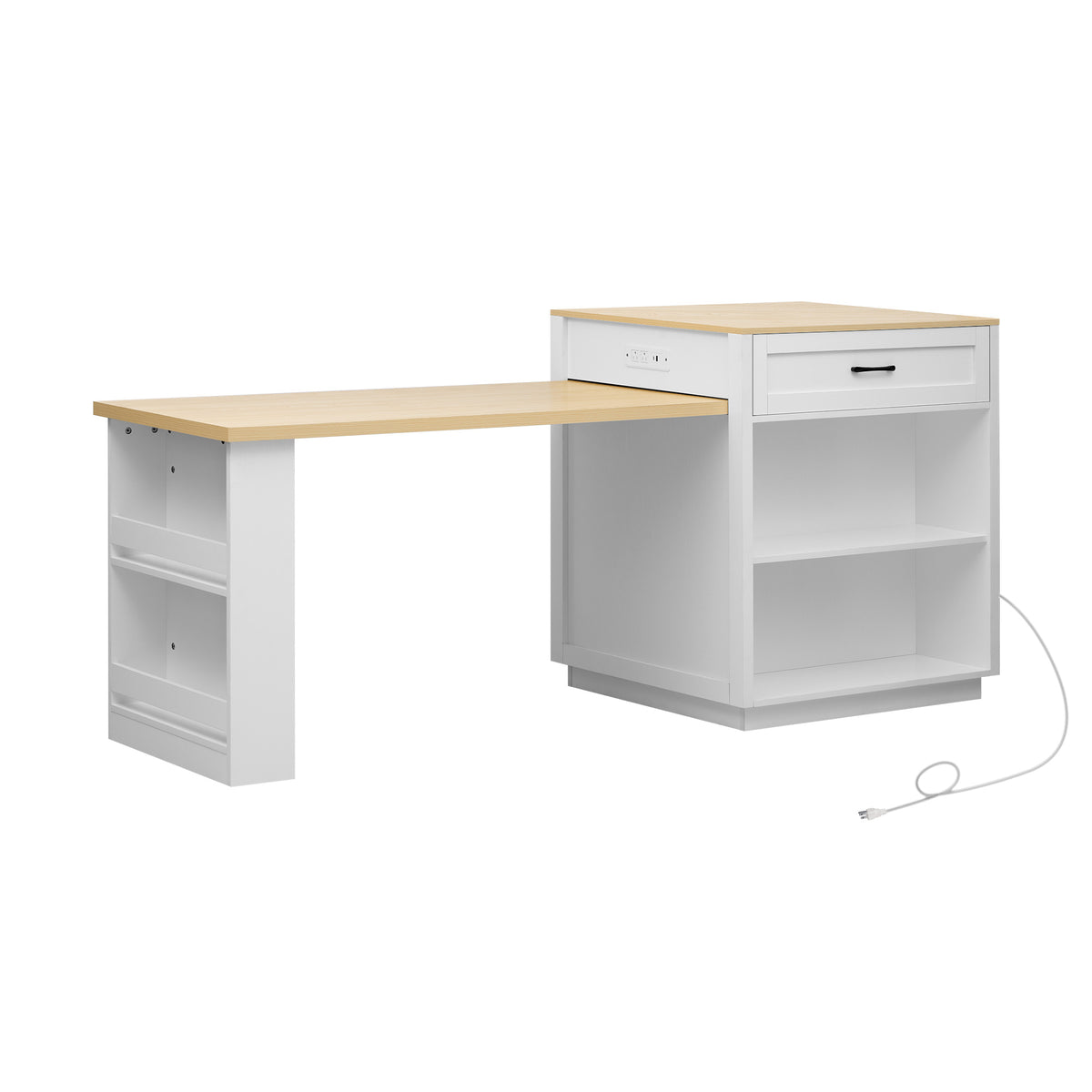 variant-group:rf-n707s000010w|Roomfitters 82.7" Kitchen Island with Extendable Table, Two-Tone Design, Double Storage, Power Outlet, White