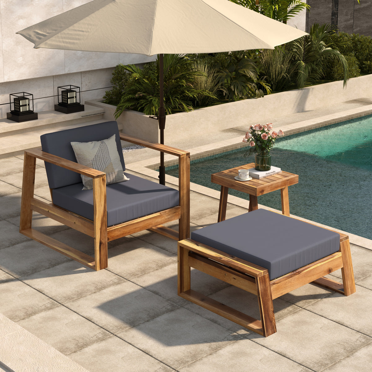 variant-group:rf-n711wy000431aae|Roomfitters Acacia Wood Outdoor Lounge Set - Chair & Ottoman for Patios, Balconies, Gardens, Natural+Gray